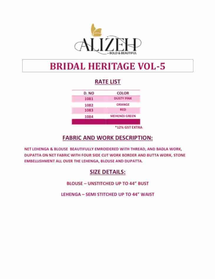 ALIZEH BRIDAL HERITAGE VOL 5 PARTY WEAR STYLE LEHNGA EXPORTER 2024