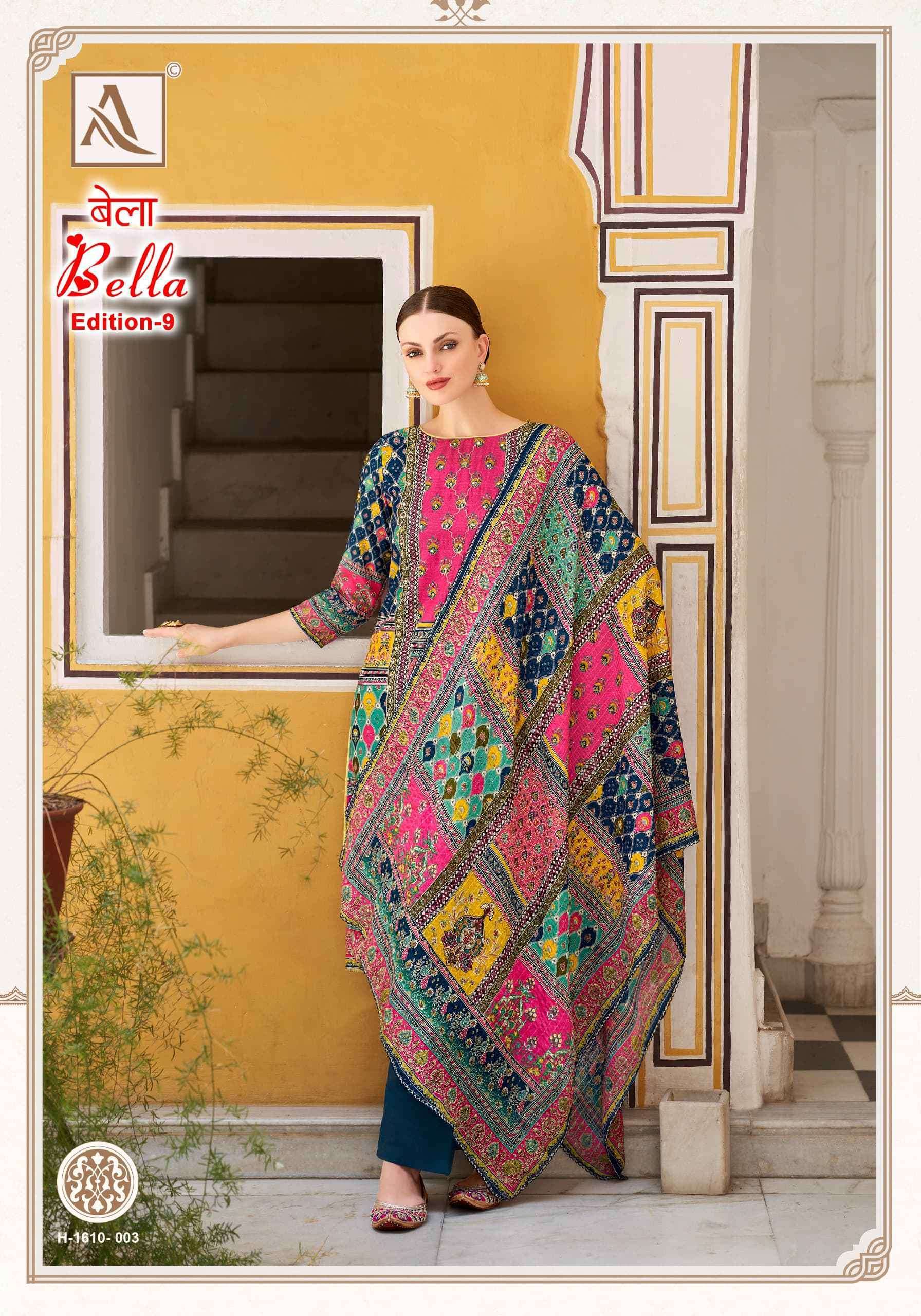ALOK SUIT BELLA EDITION 9 PURE MUSLIN LADIES SUIT CATALOG EXPORTER IN SURAT 