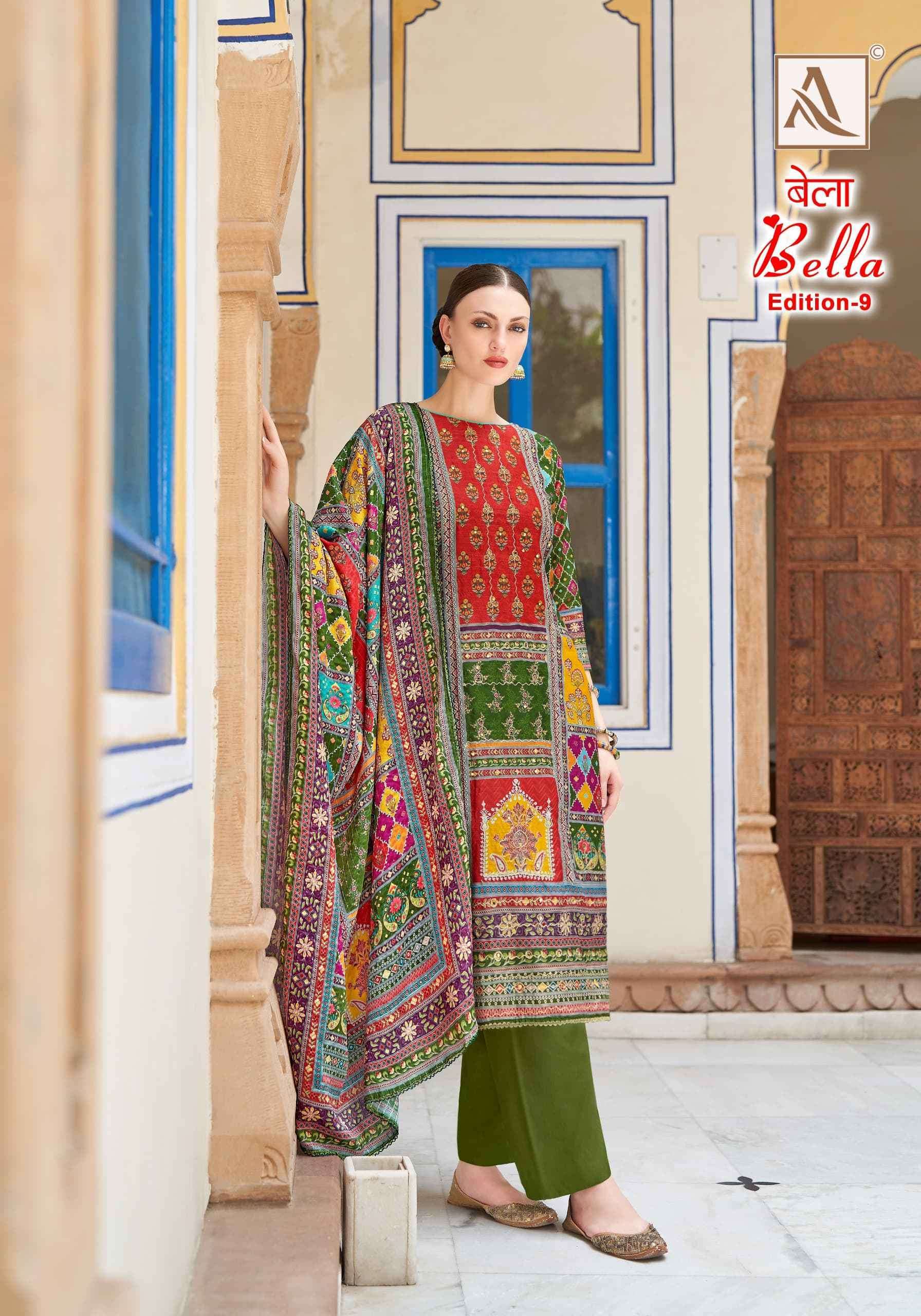 ALOK SUIT BELLA EDITION 9 PURE MUSLIN LADIES SUIT CATALOG EXPORTER IN SURAT 