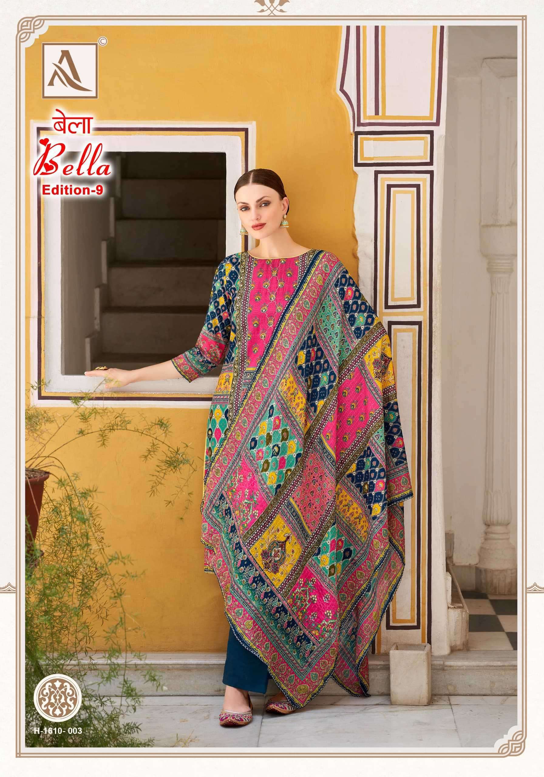 ALOK SUIT BELLA EDITION 9 PURE MUSLIN LADIES SUIT CATALOG EXPORTER IN SURAT 