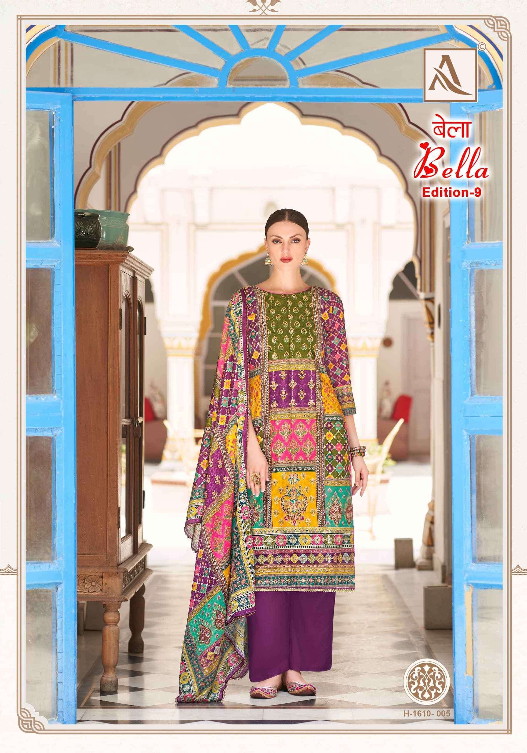 ALOK SUIT BELLA EDITION 9 PURE MUSLIN LADIES SUIT CATALOG EXPORTER IN SURAT 