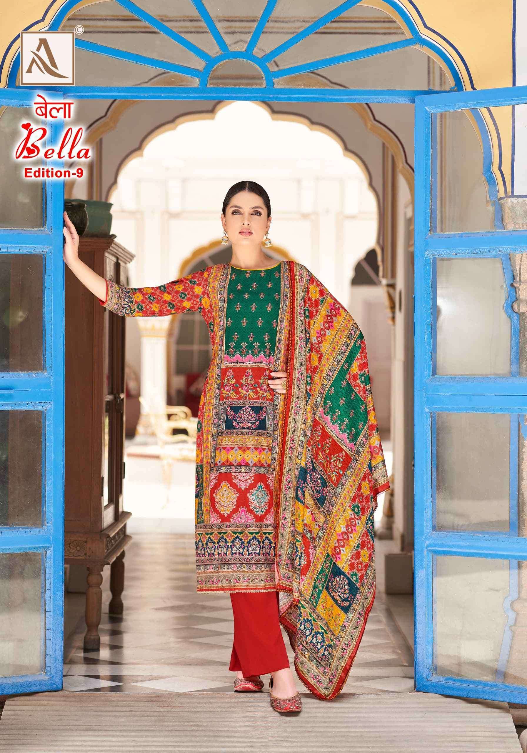 ALOK SUIT BELLA EDITION 9 PURE MUSLIN LADIES SUIT CATALOG EXPORTER IN SURAT 