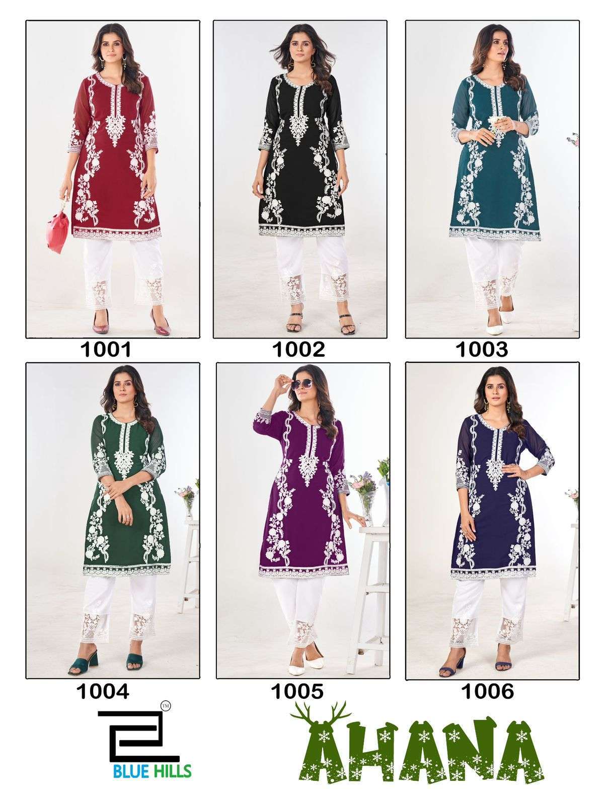 BLUE HILLS AHANA GEORGETTE KURTI PANT SETS CATALOGUE WHOLESALE PRICE 2024