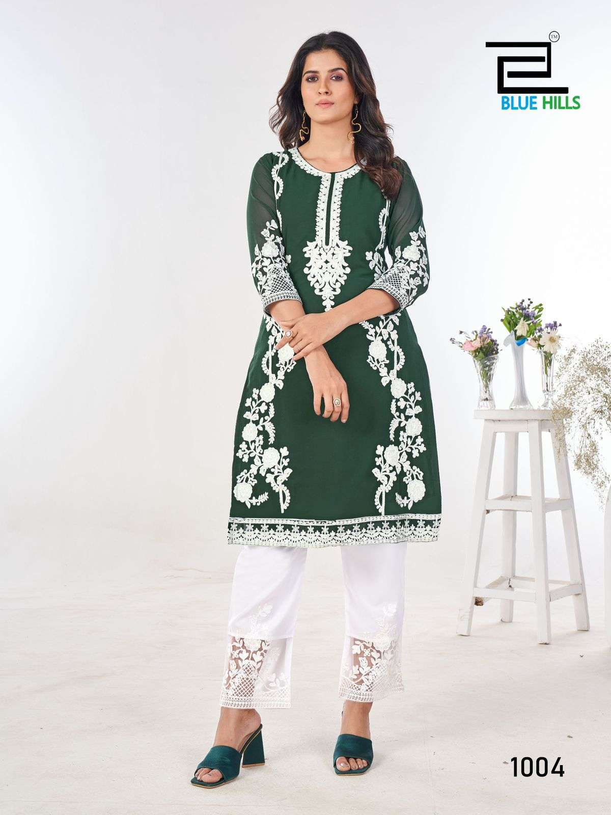 BLUE HILLS AHANA GEORGETTE KURTI PANT SETS CATALOGUE WHOLESALE PRICE 2024