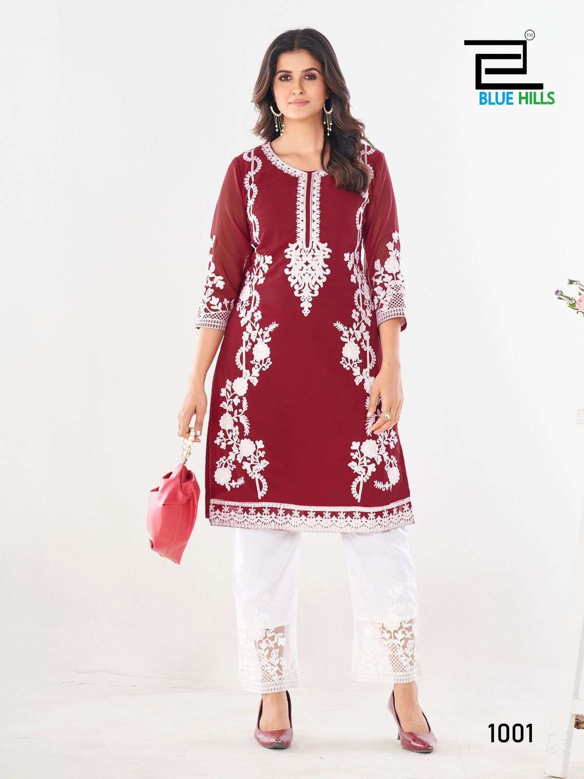 BLUE HILLS AHANA GEORGETTE KURTI PANT SETS CATALOGUE WHOLESALE PRICE 2024