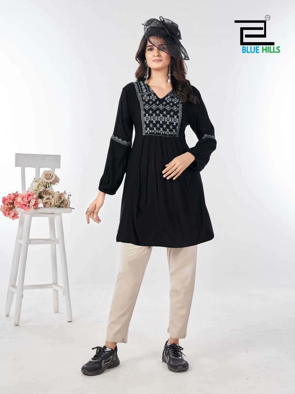 BLUE HILLS LATEST CATALOGUE MANU BHAKER RAYON KURTI COLLECTION WHOLESALE PRICE DEALER 