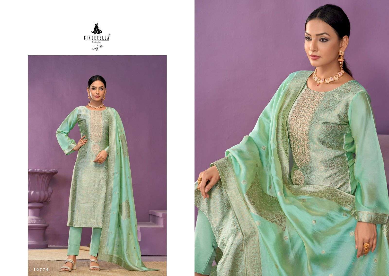 CINDERELLA KEEVA BANGLORY JACQUARD SILK PARTYWEAR SUIT CATALOG DEALER 2024