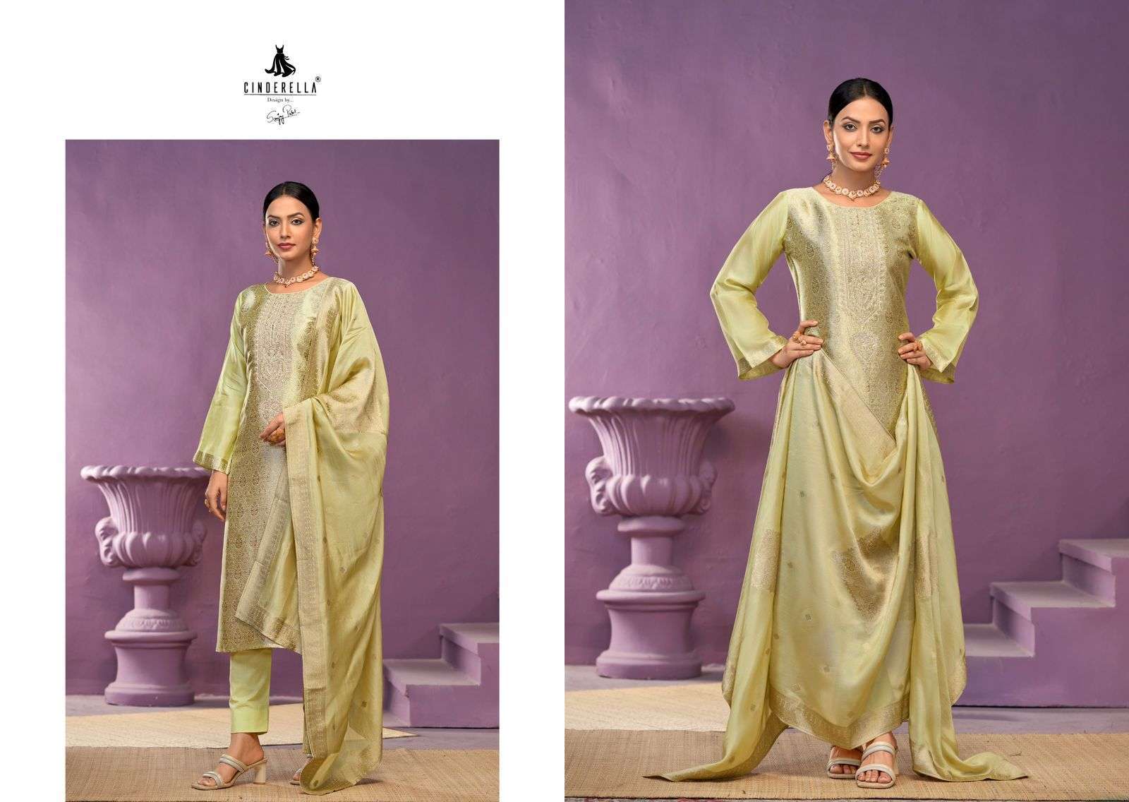 CINDERELLA KEEVA BANGLORY JACQUARD SILK PARTYWEAR SUIT CATALOG DEALER 2024