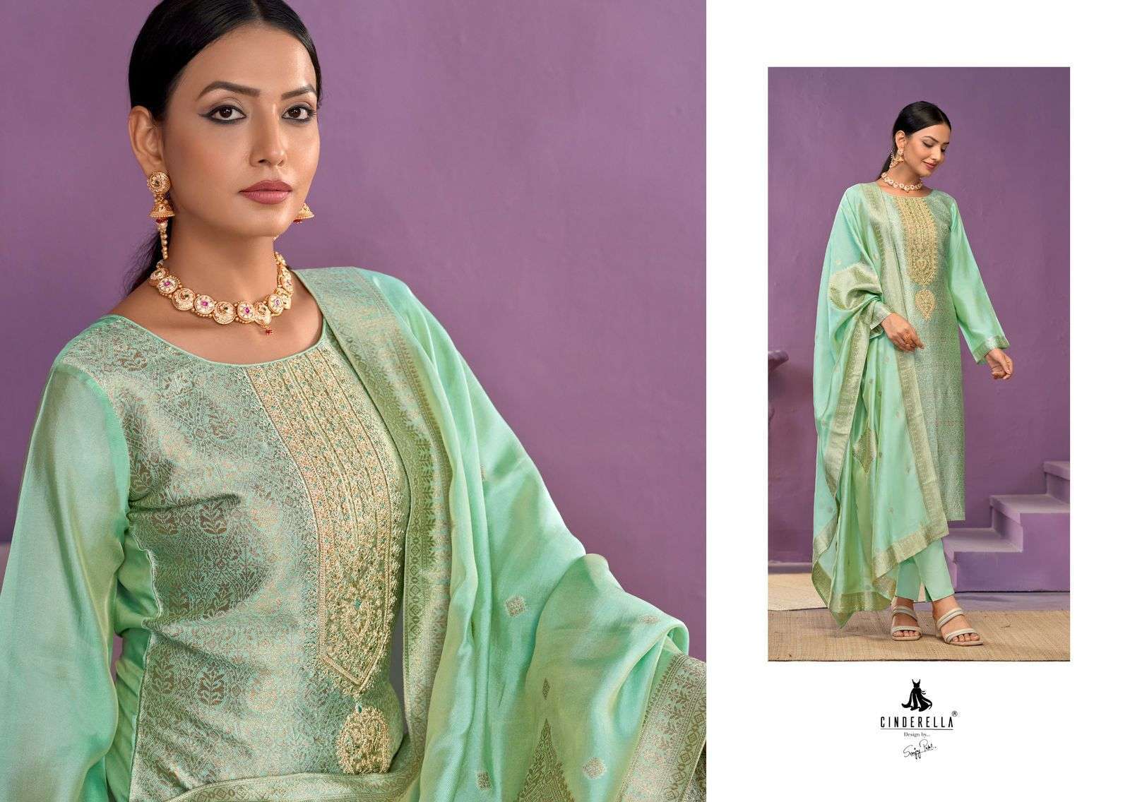 CINDERELLA KEEVA BANGLORY JACQUARD SILK PARTYWEAR SUIT CATALOG DEALER 2024