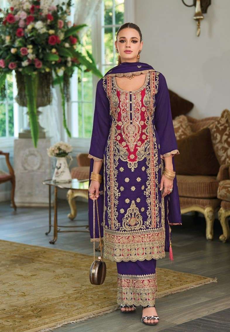 EBA LIFESTYLE SAHIBA PREMIUM DESIGN SILK HEAVY PALAZZO SUIT CATALOGUE EBA SUIT EXPORTER 