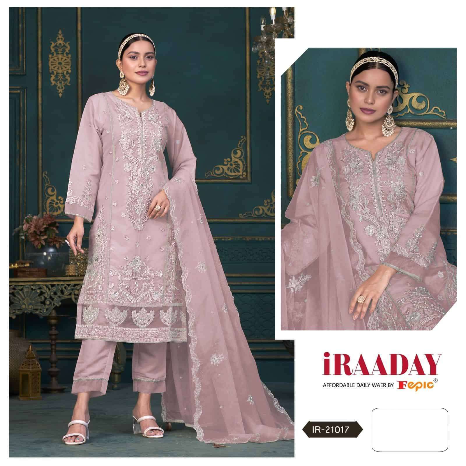 FEPIC IRAADAY IR 21017 COLORS PAKISTANI DESIGNER ORGANZA EMBROIDERY SUIT COLLECTION WHOLESALE RATE SURAT 2024