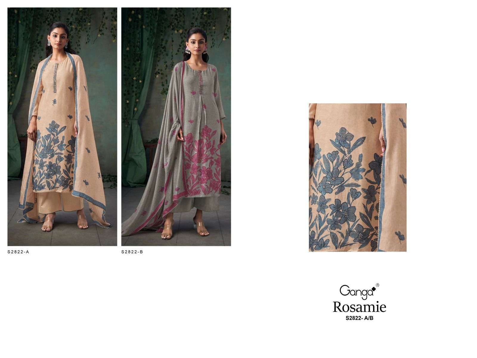 GANGA FASHION ROSAMINE 2822 FANCY SILK GANGA SUIT CATALOGUE WHOLESALE PRICE DEALER 
