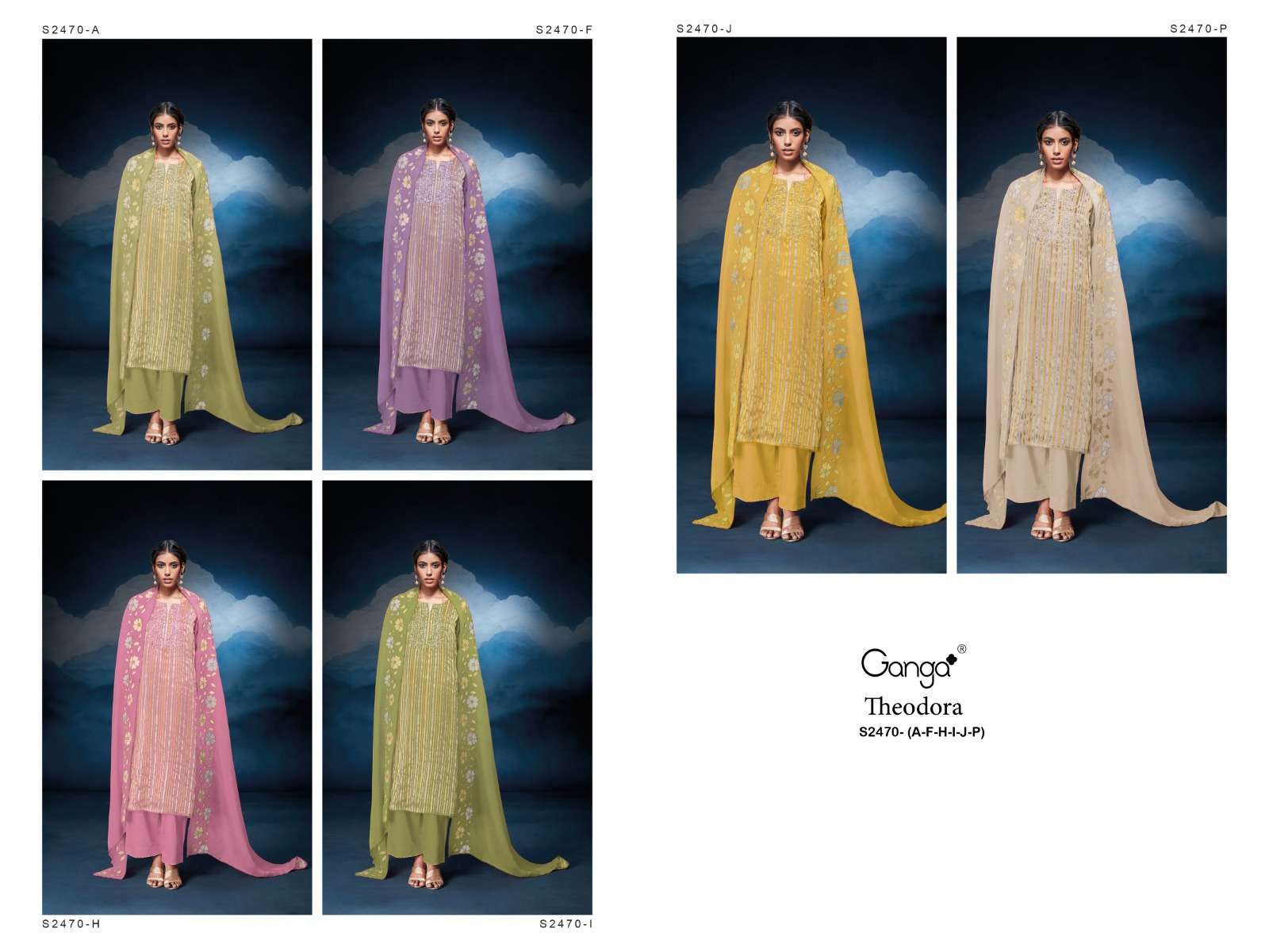 GANGA FASHION THEODORA 2470 ORGANZA PATTERN DESIGNER SUIT CATALOG EXPORTER 2024