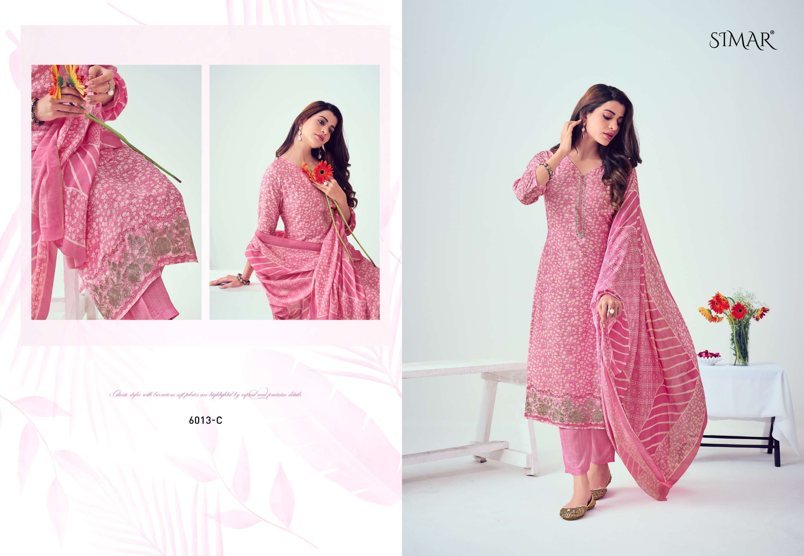 GLOSSY SIMAR SARINA 6013 PURE VISCOSE MUSLIN LADIES SUIT CATALOGUE BEST RATE SUPPLIER 