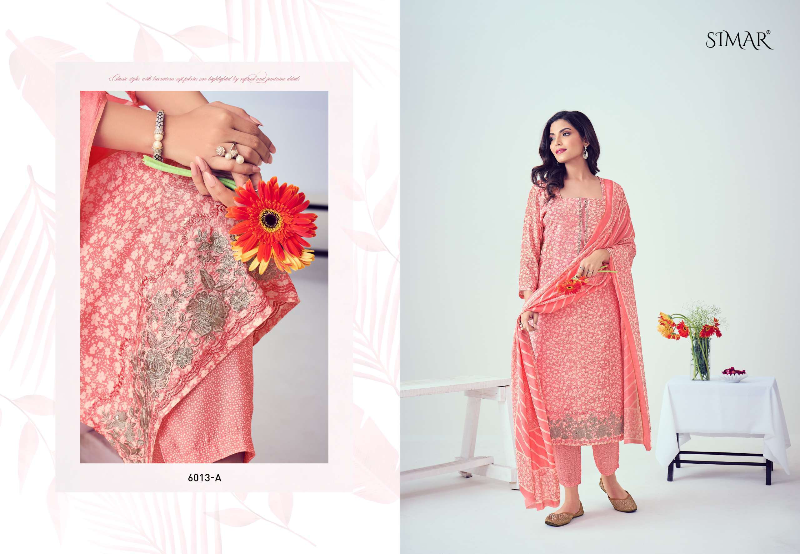 GLOSSY SIMAR SARINA 6013 PURE VISCOSE MUSLIN LADIES SUIT CATALOGUE BEST RATE SUPPLIER 