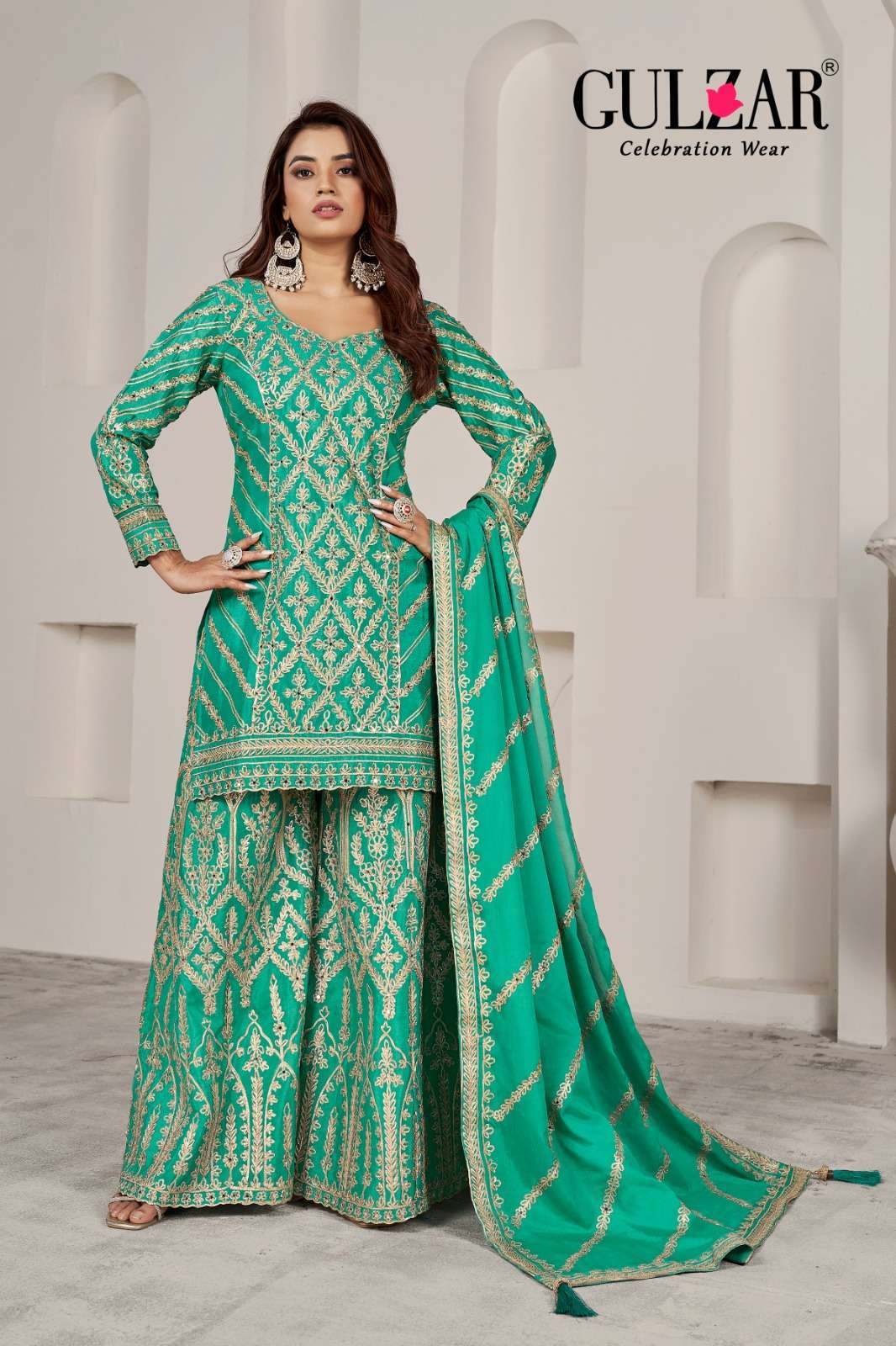 GULZAR GOTAKARI 2091 TO 2093 WEDDING WEAR DESIGNER PALAZOO DRESS LATEST CATALOGUE SUPPLIER 2024