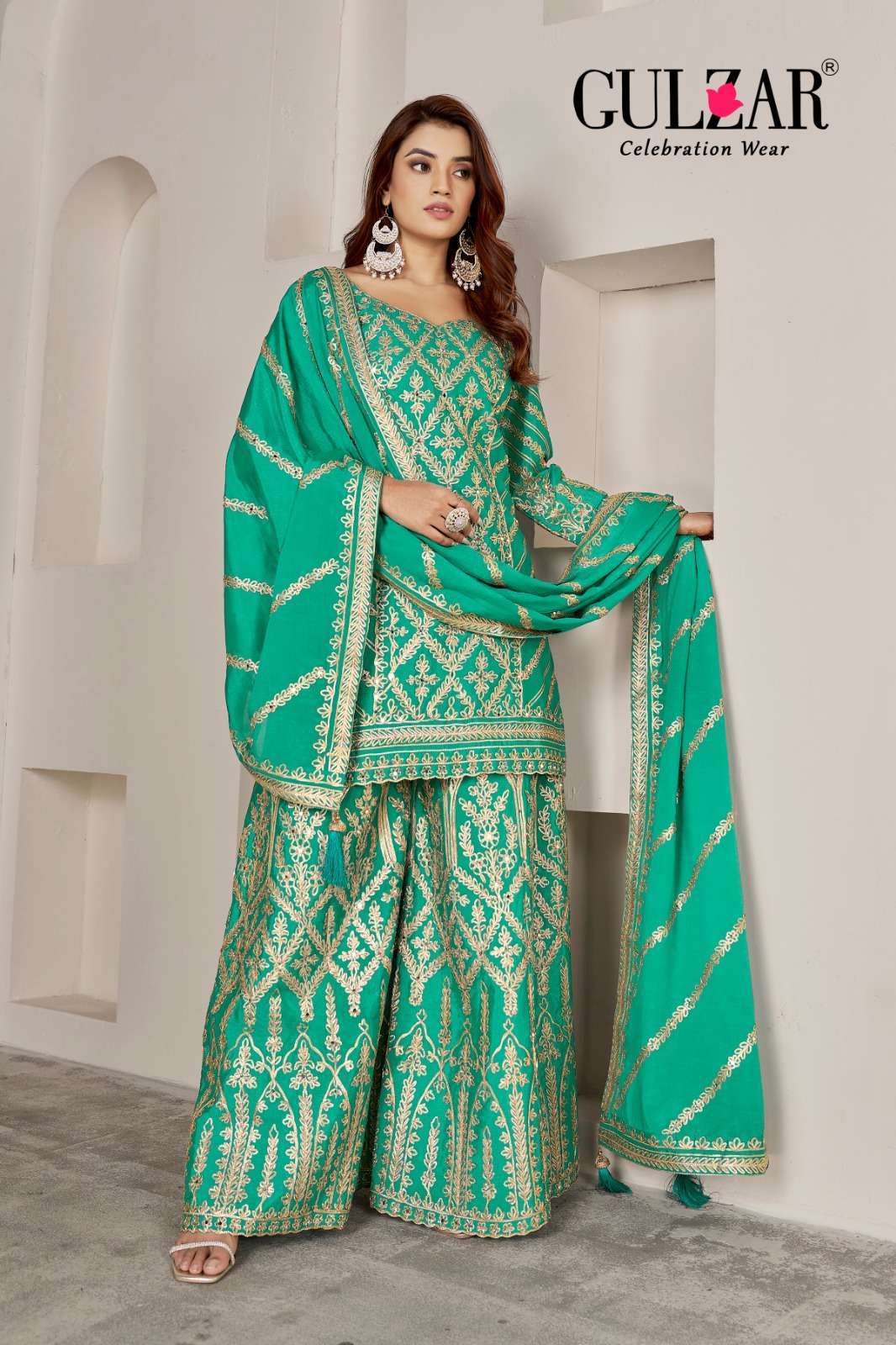 GULZAR GOTAKARI 2091 TO 2093 WEDDING WEAR DESIGNER PALAZOO DRESS LATEST CATALOGUE SUPPLIER 2024