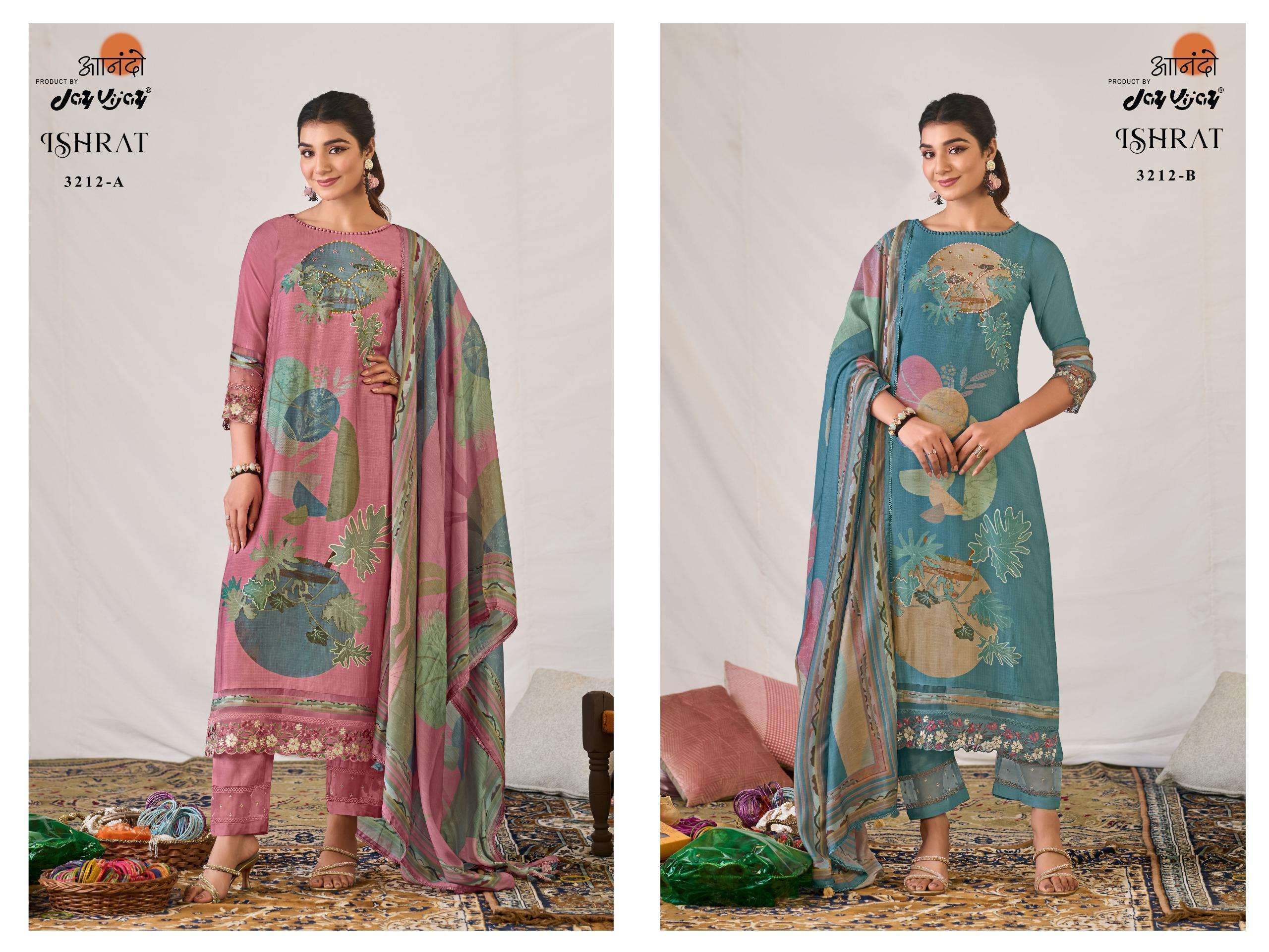 JAY VIJAY AANADO ISHRAT 3212 DESIGNER WORK MUSLIN SUIT CATALOG WHOLESALE PRICE 
