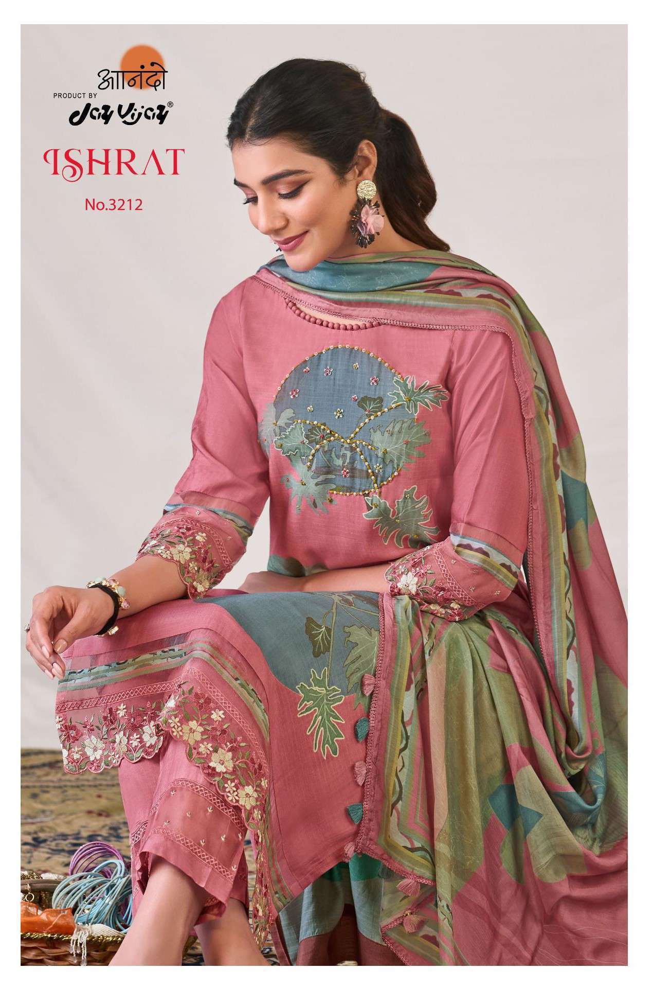 JAY VIJAY AANADO ISHRAT 3212 DESIGNER WORK MUSLIN SUIT CATALOG WHOLESALE PRICE 
