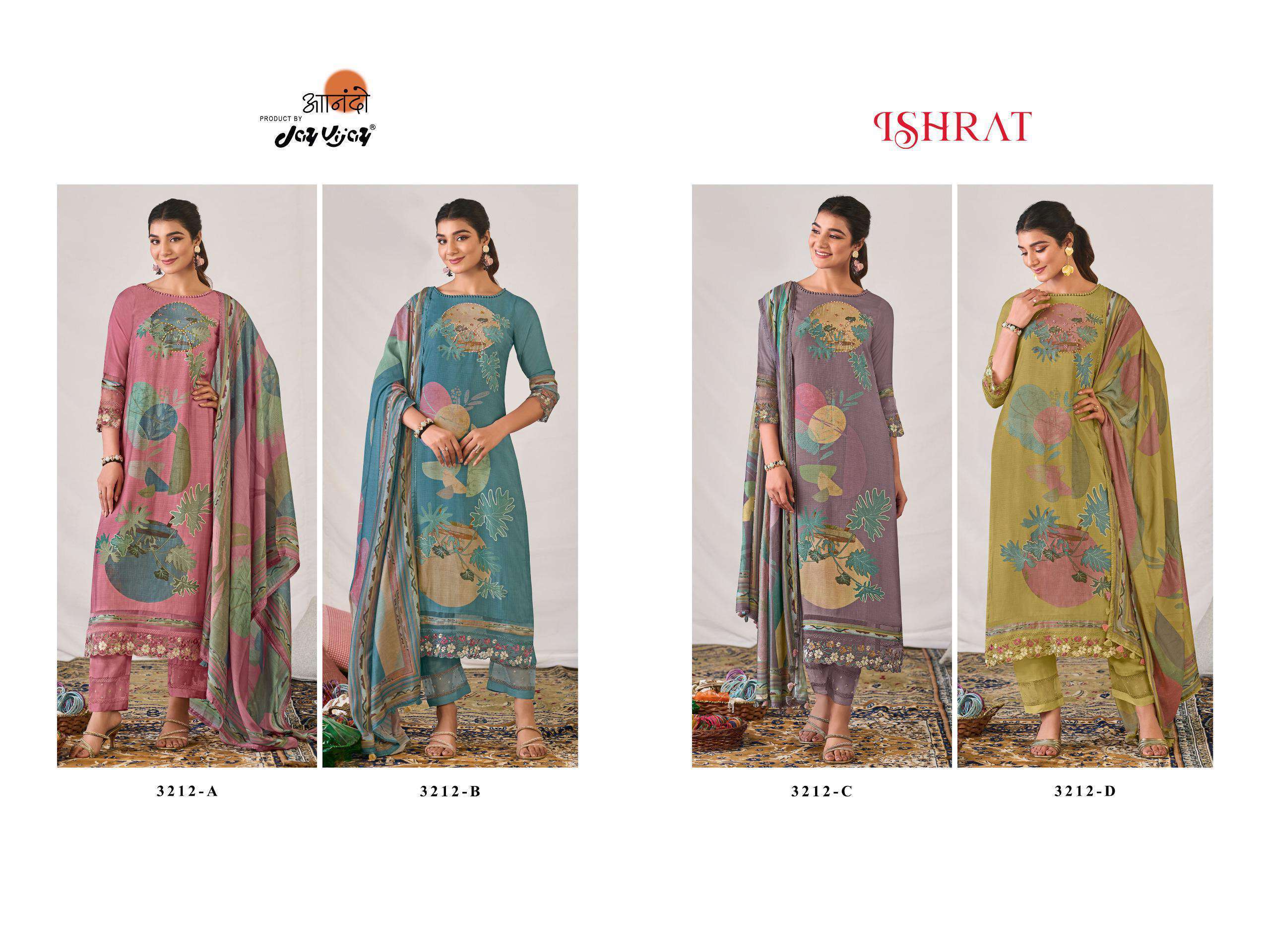 JAY VIJAY AANADO ISHRAT 3212 DESIGNER WORK MUSLIN SUIT CATALOG WHOLESALE PRICE 