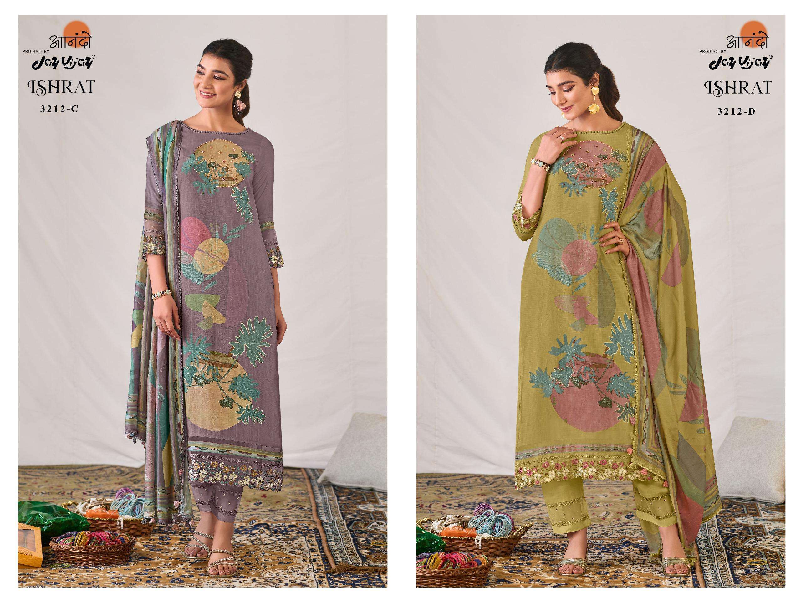JAY VIJAY AANADO ISHRAT 3212 DESIGNER WORK MUSLIN SUIT CATALOG WHOLESALE PRICE 