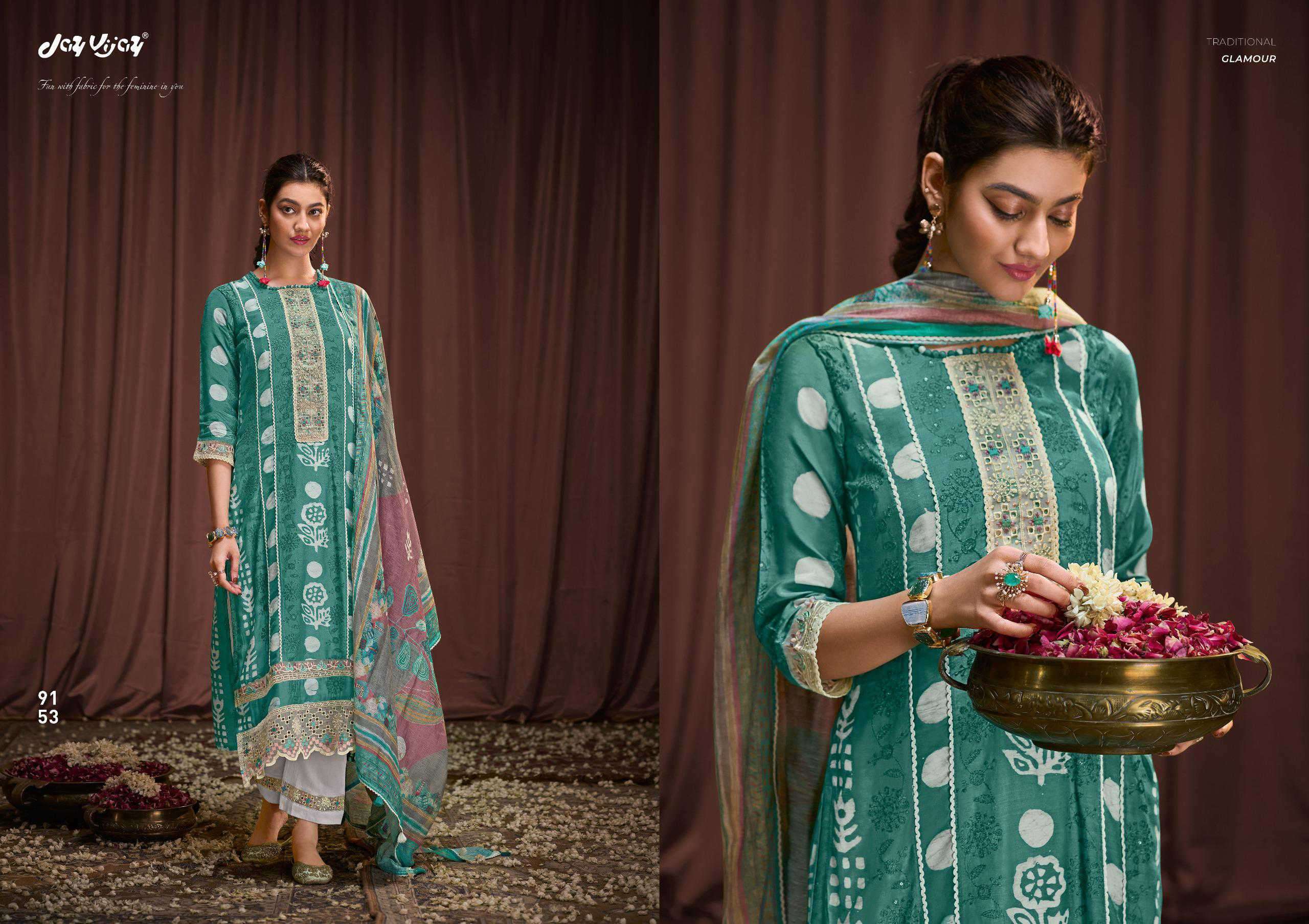 JAY VIJAY NEW AND NOW VOL 15 FANCY EMBROIDERY WORK SILK SUIT CATALOG WHOLESALER