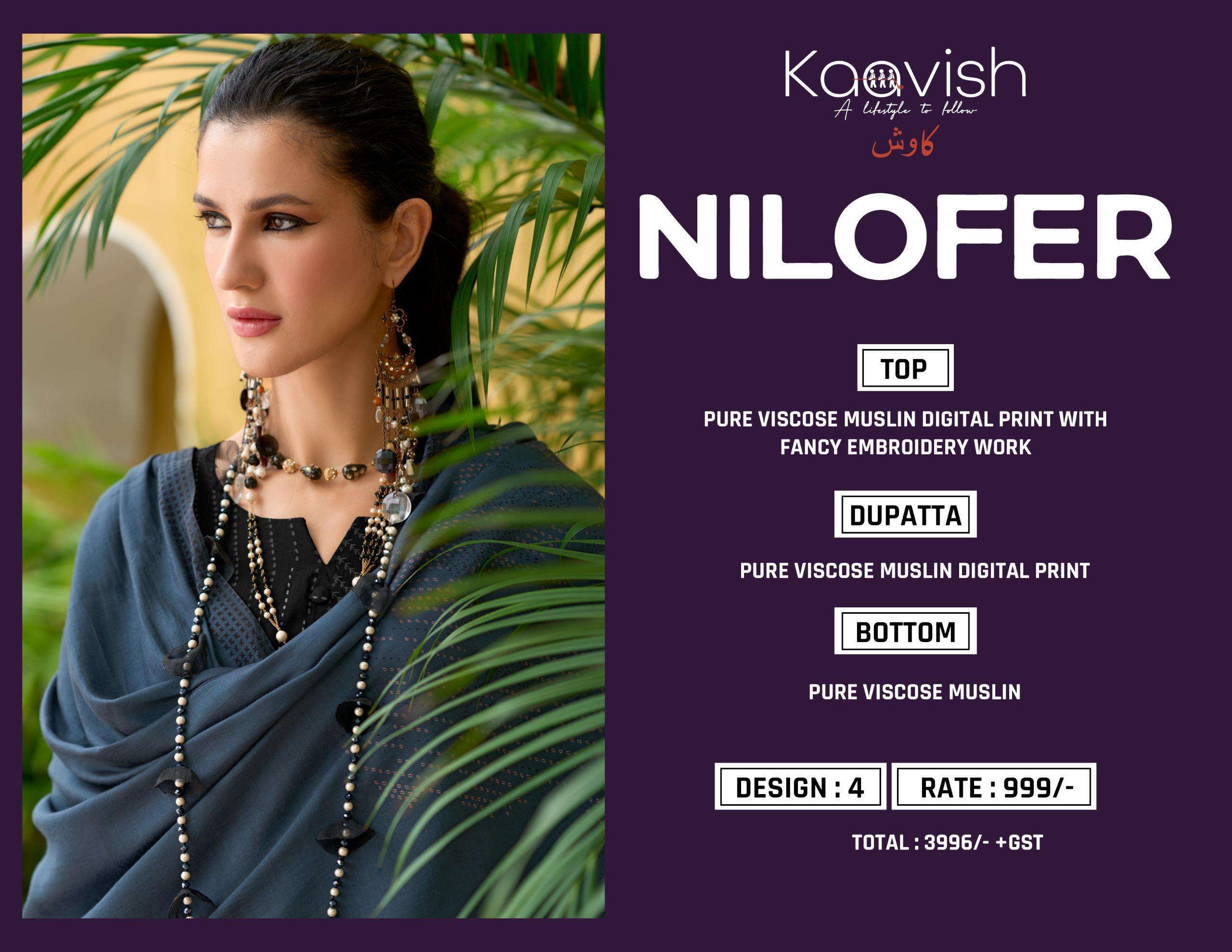 KAAVISH NILOFAR FANCY WORK MUSLIN DRESS CATALOGUE WHOLESALE PRICE SUPPLIER 