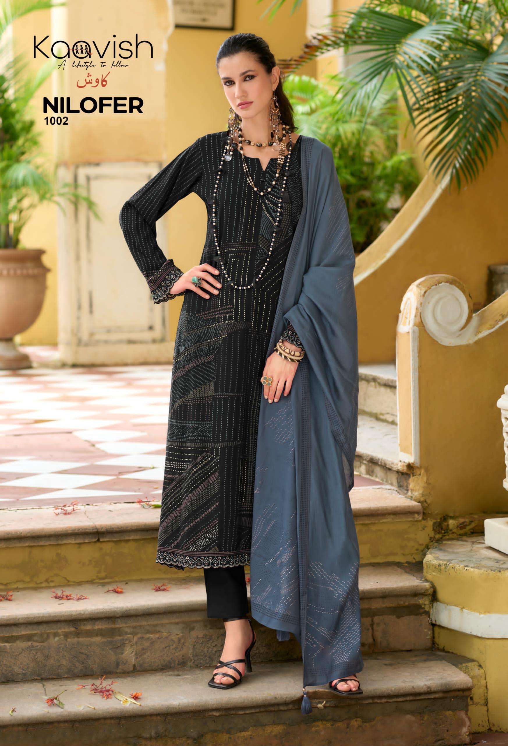 KAAVISH NILOFAR FANCY WORK MUSLIN DRESS CATALOGUE WHOLESALE PRICE SUPPLIER 