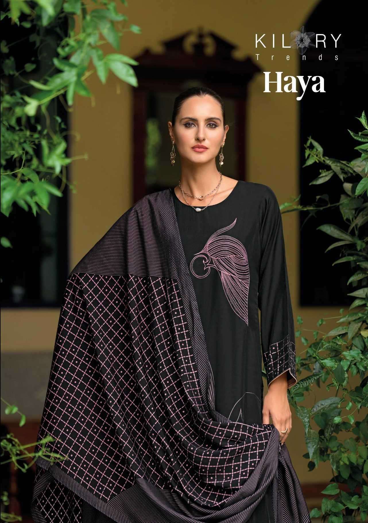 KILORY TRENDZ HAYA LATEST DESIGNS MUSLIN LADIES SUIT CATALOG EXPORTER 2024