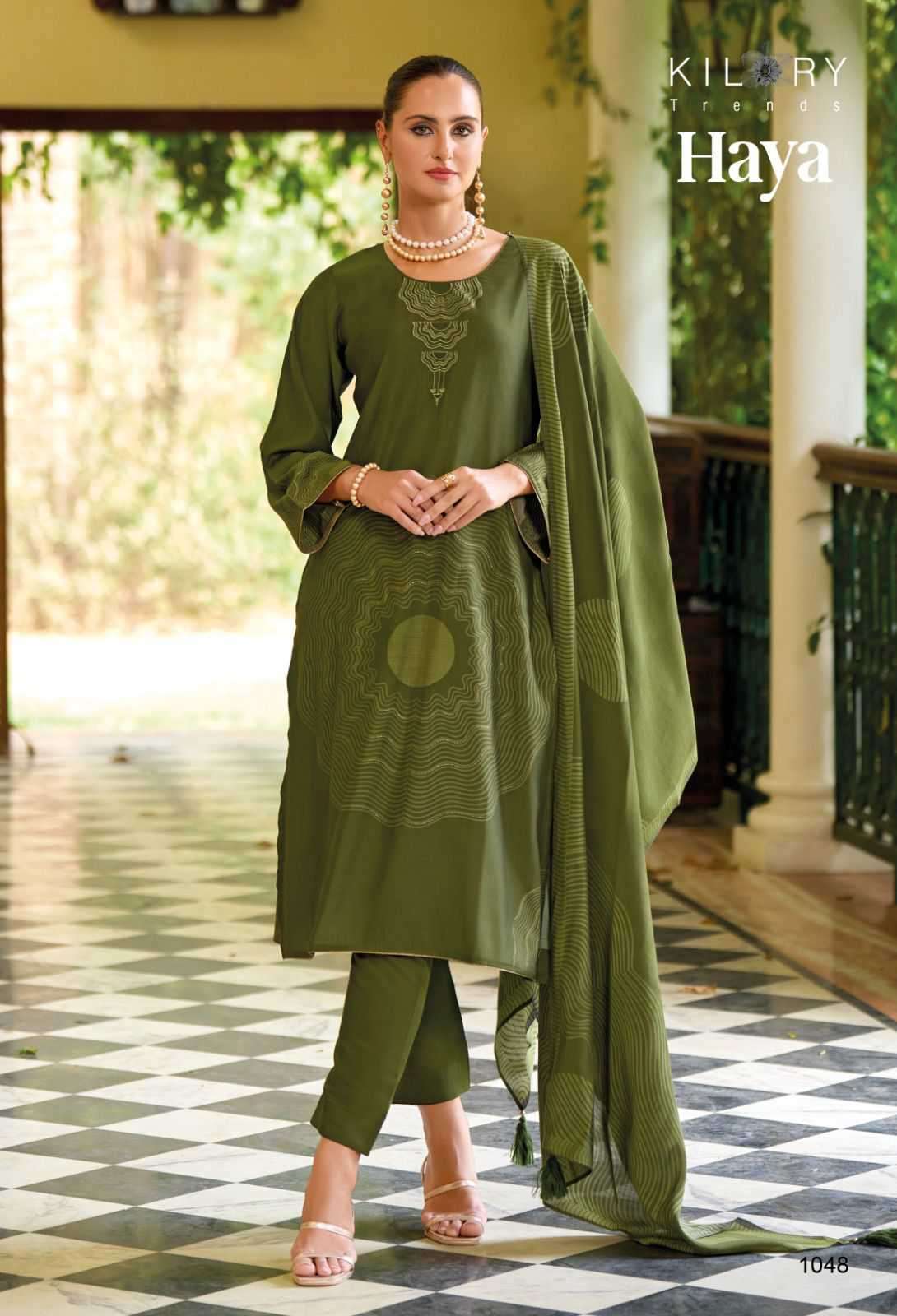 KILORY TRENDZ HAYA LATEST DESIGNS MUSLIN LADIES SUIT CATALOG EXPORTER 2024