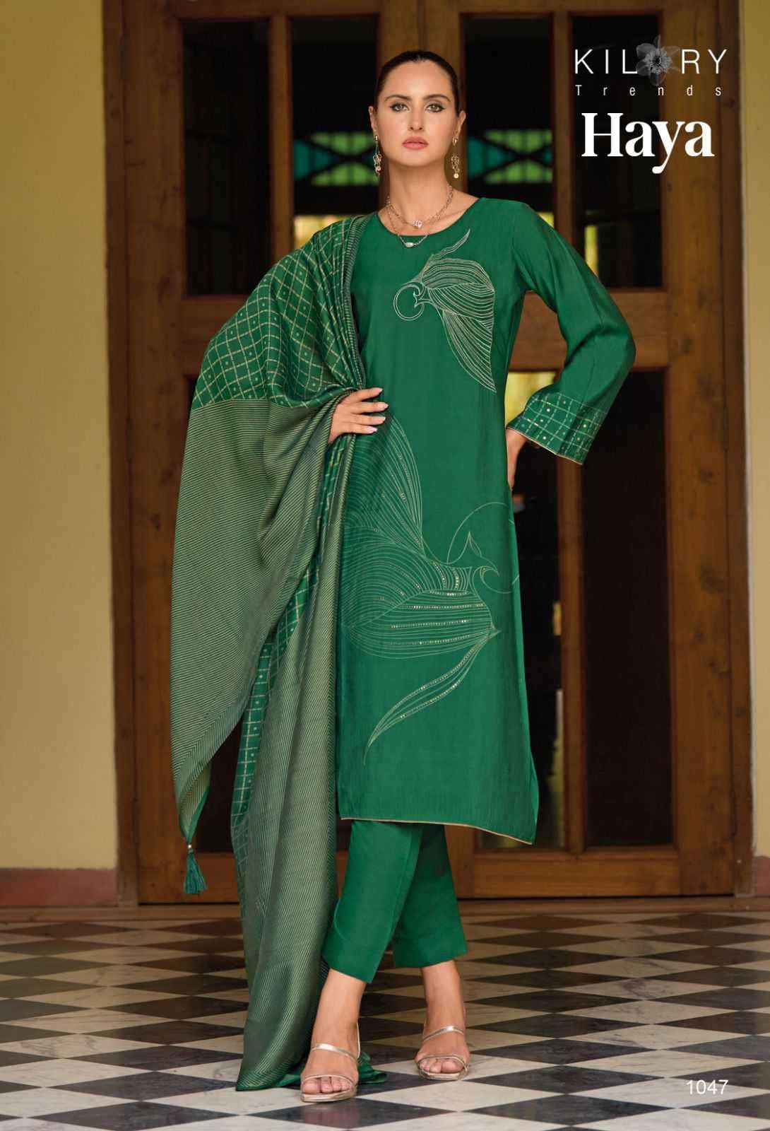KILORY TRENDZ HAYA LATEST DESIGNS MUSLIN LADIES SUIT CATALOG EXPORTER 2024