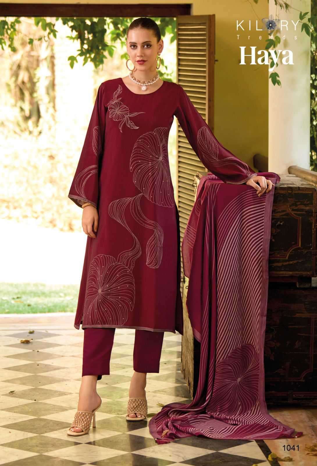 KILORY TRENDZ HAYA LATEST DESIGNS MUSLIN LADIES SUIT CATALOG EXPORTER 2024