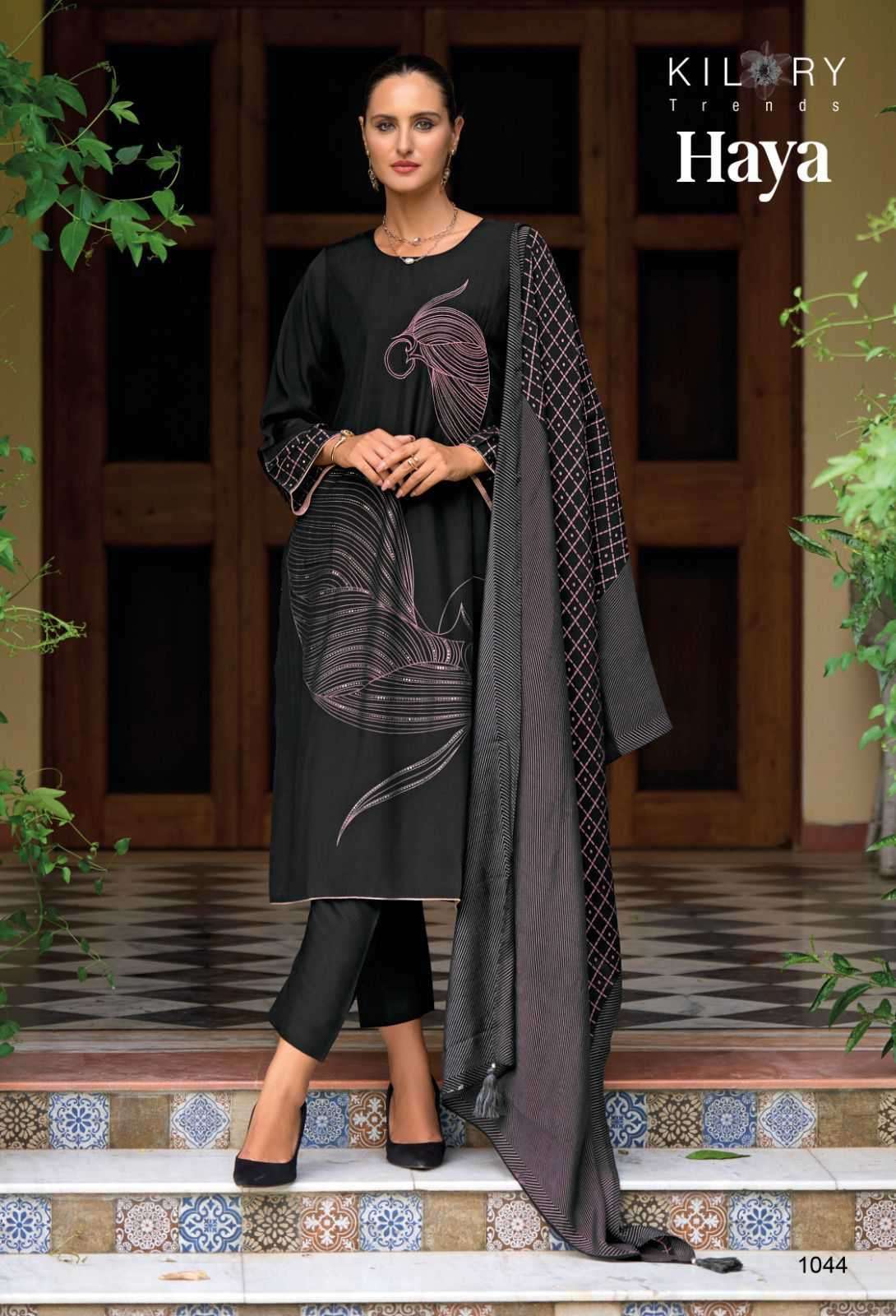 KILORY TRENDZ HAYA LATEST DESIGNS MUSLIN LADIES SUIT CATALOG EXPORTER 2024