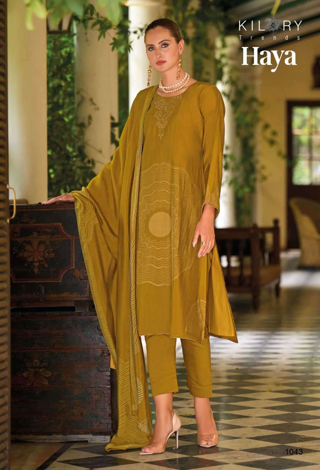 KILORY TRENDZ HAYA LATEST DESIGNS MUSLIN LADIES SUIT CATALOG EXPORTER 2024