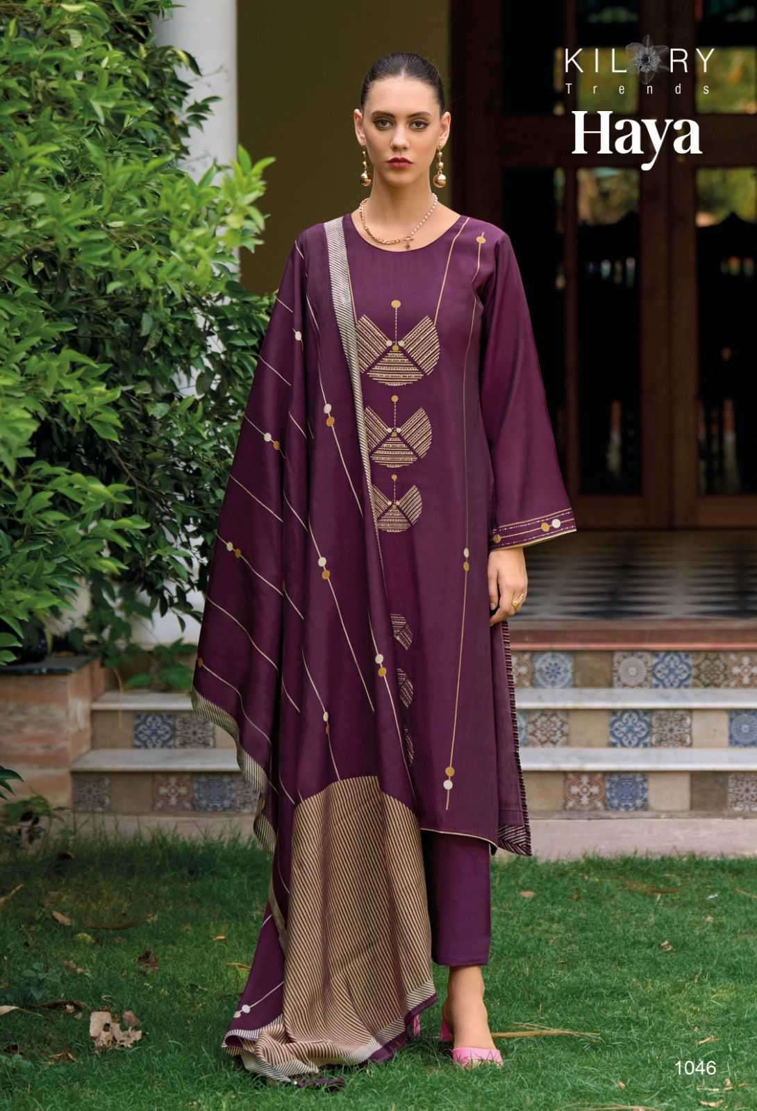 KILORY TRENDZ HAYA LATEST DESIGNS MUSLIN LADIES SUIT CATALOG EXPORTER 2024