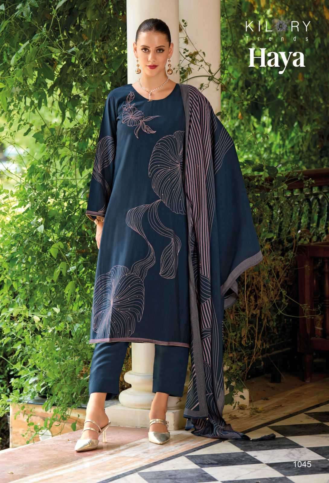 KILORY TRENDZ HAYA LATEST DESIGNS MUSLIN LADIES SUIT CATALOG EXPORTER 2024