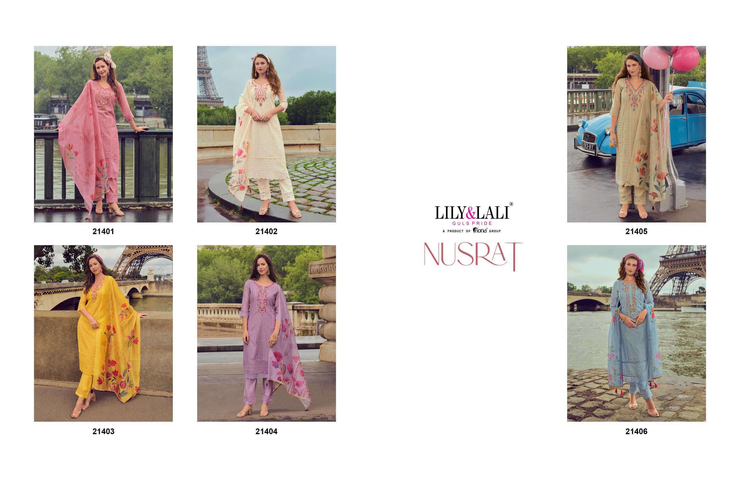 LILY AND LALI NUSRAT FANCY SCHIFFLI WORK KURTI PANT WITH DUPATTA LATEST CATALOGUE 2024