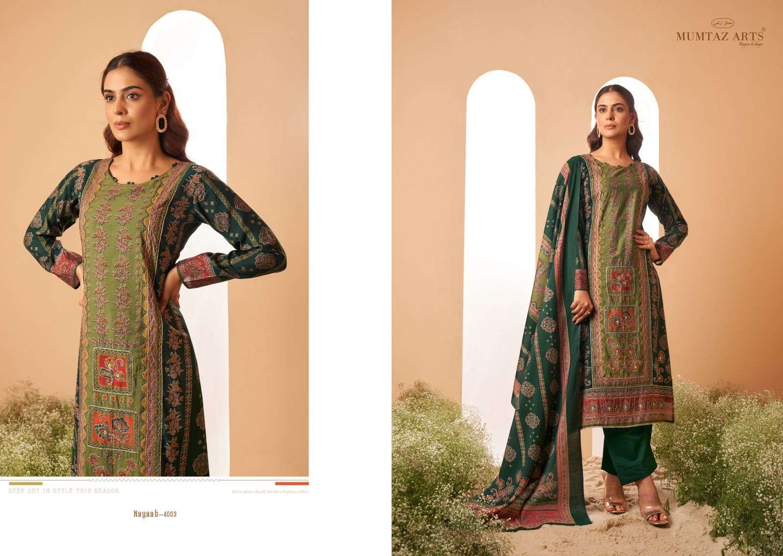 MUMTAZ ARTS NAYAAB VOL 2 FANCY WORK MUSLIN LADIES SUIT CATALOGUE WHOLESALER 
