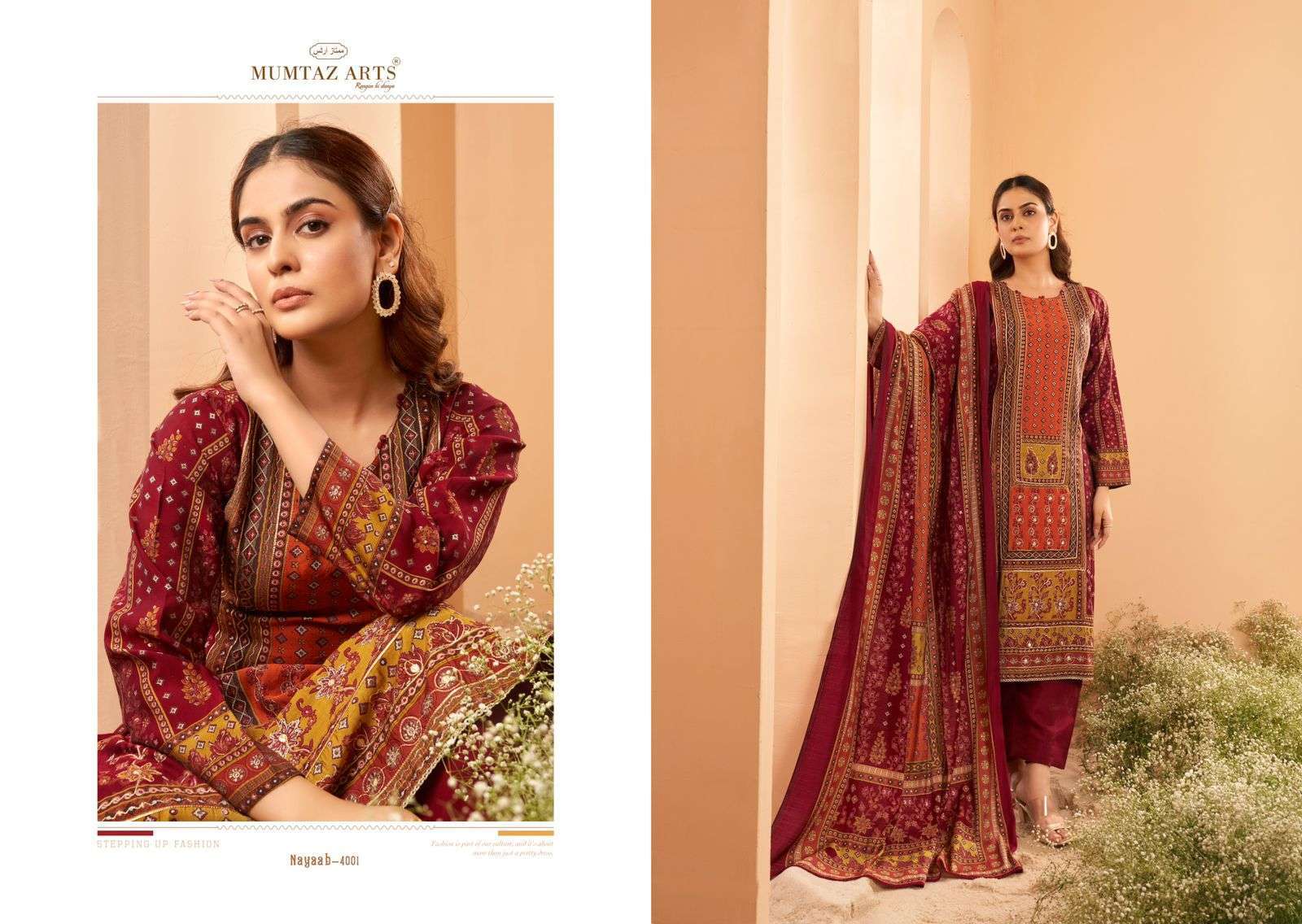 MUMTAZ ARTS NAYAAB VOL 2 FANCY WORK MUSLIN LADIES SUIT CATALOGUE WHOLESALER 