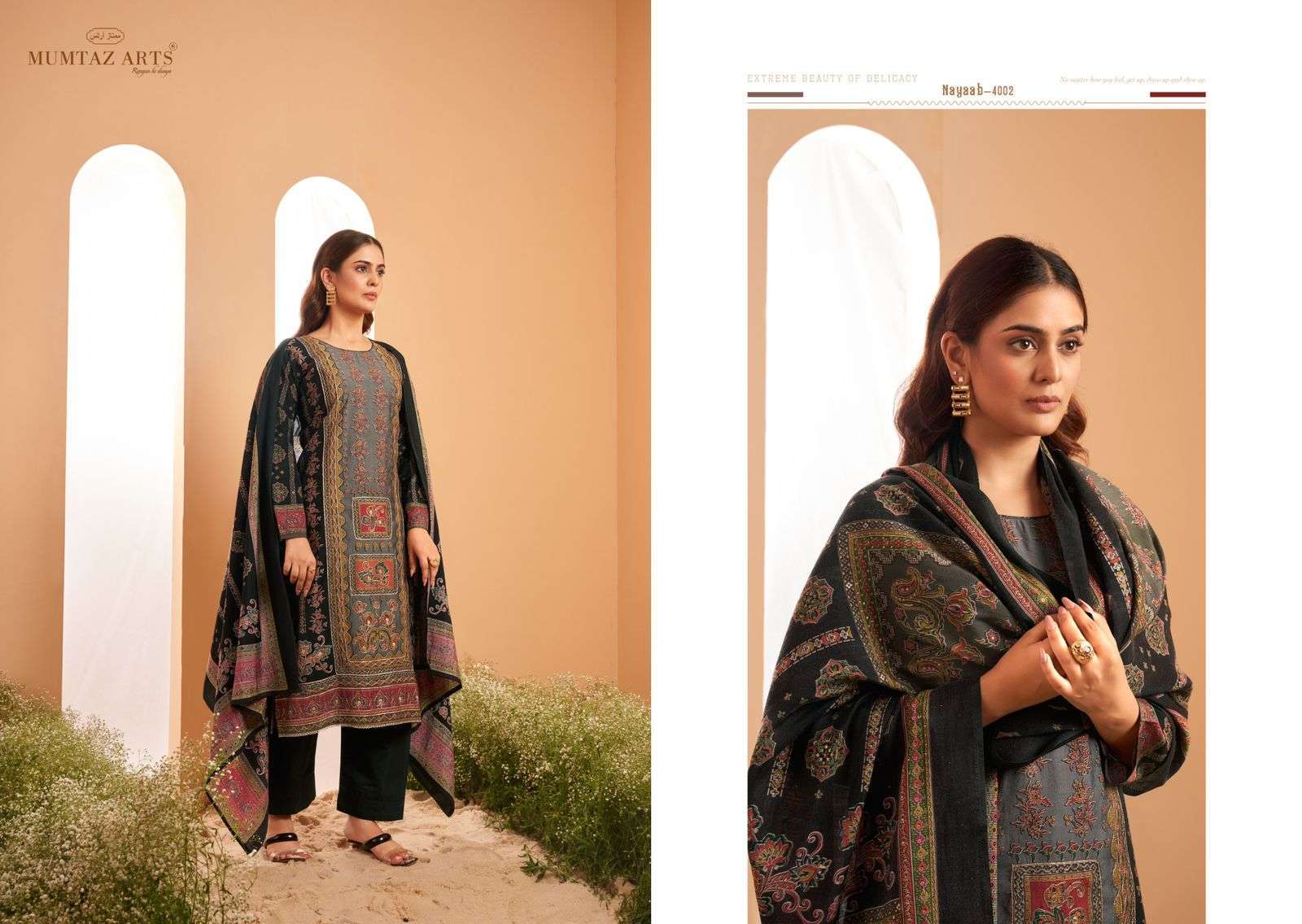 MUMTAZ ARTS NAYAAB VOL 2 FANCY WORK MUSLIN LADIES SUIT CATALOGUE WHOLESALER 