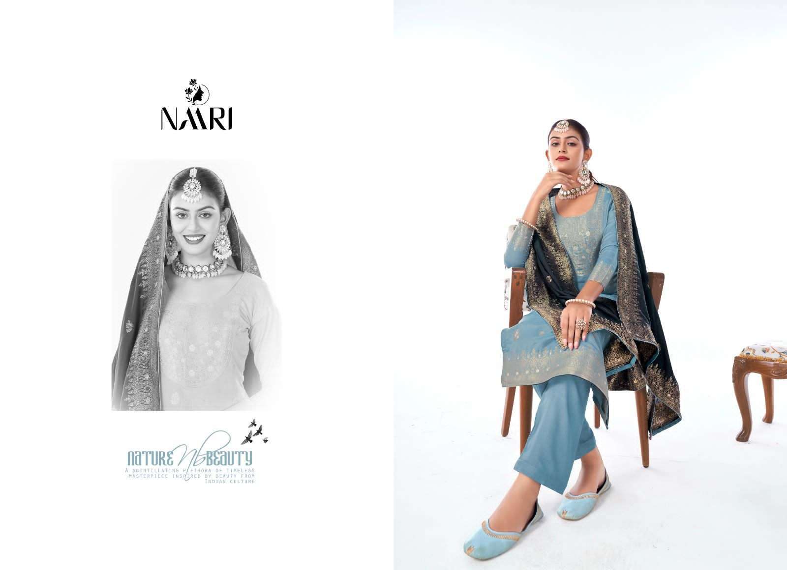 NAARI BENZ VOL 4 LATEST DESIGNES MUSLIN JACQUARD SUIT CATALOG EXPORTER 2024