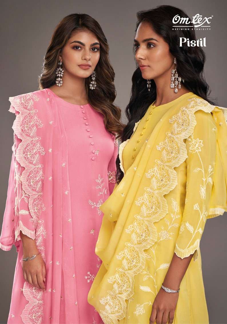 OMTEX PISTIL FANCY EMBROIDERED ORGANZA SUIT CATALOG EXPORTER 2024