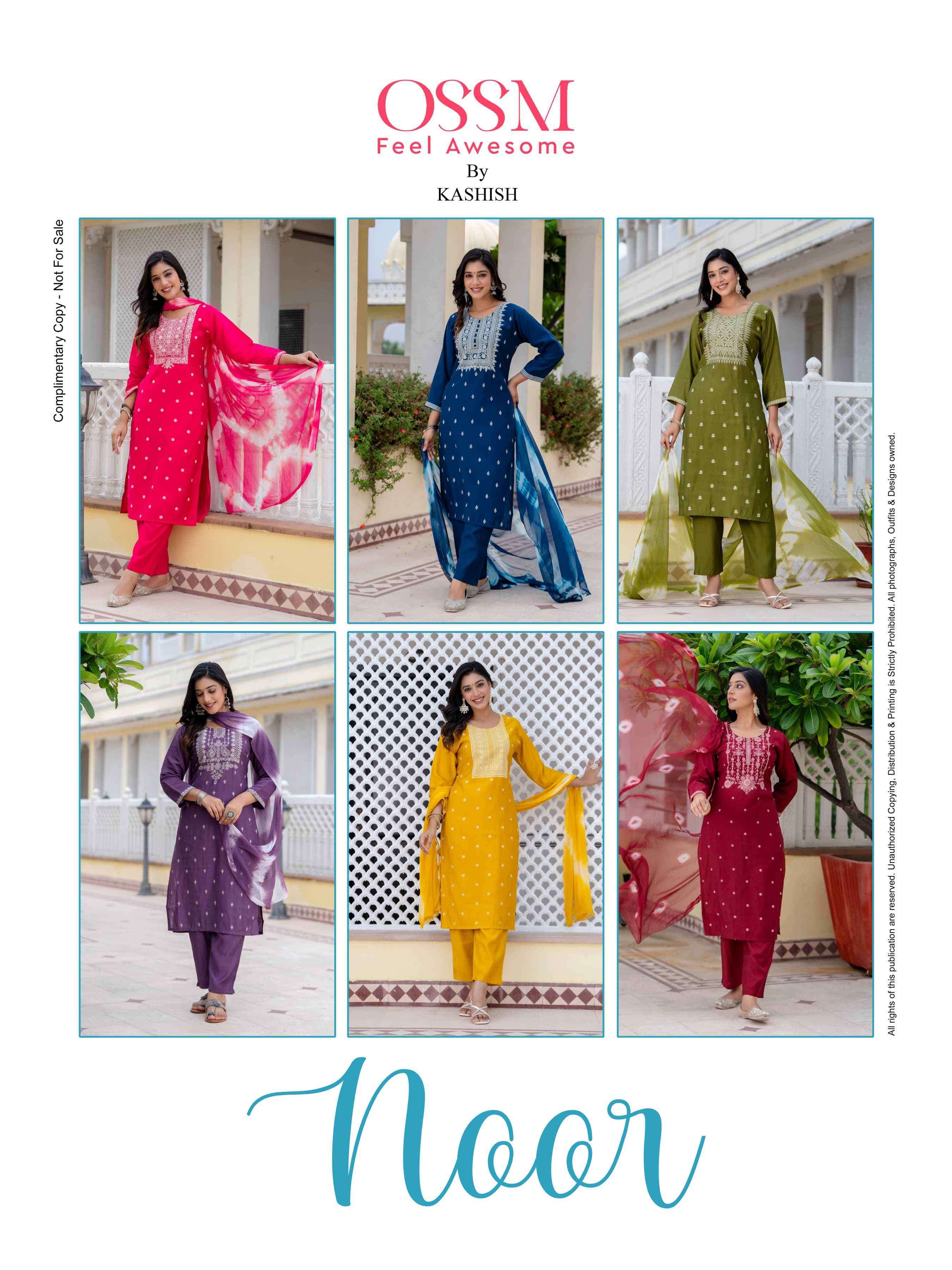 OSSM NOOR FANCY SILK KURTI PANT WITH DUPATTA LATEST CATALOGUE 2024