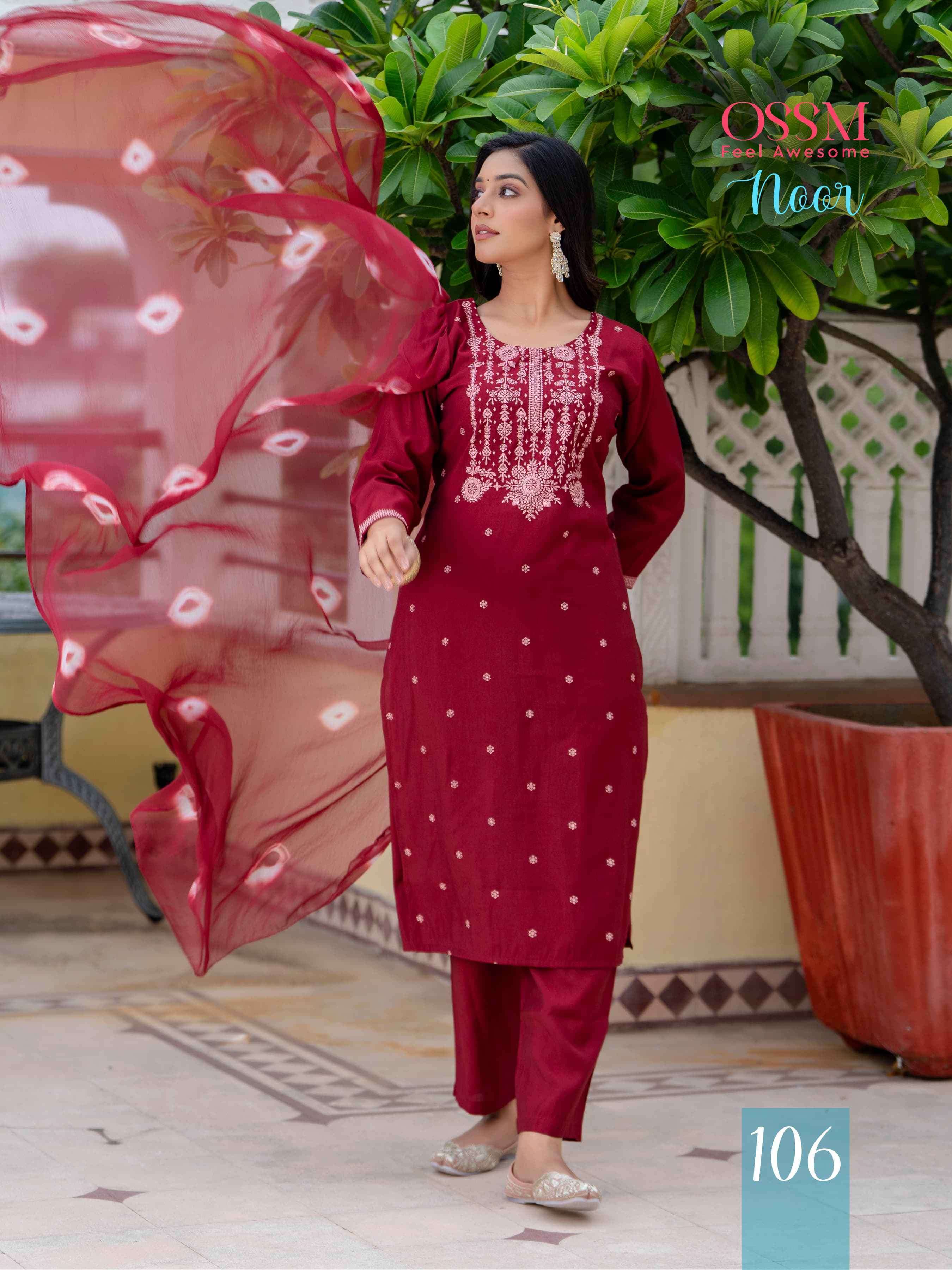 OSSM NOOR FANCY SILK KURTI PANT WITH DUPATTA LATEST CATALOGUE 2024
