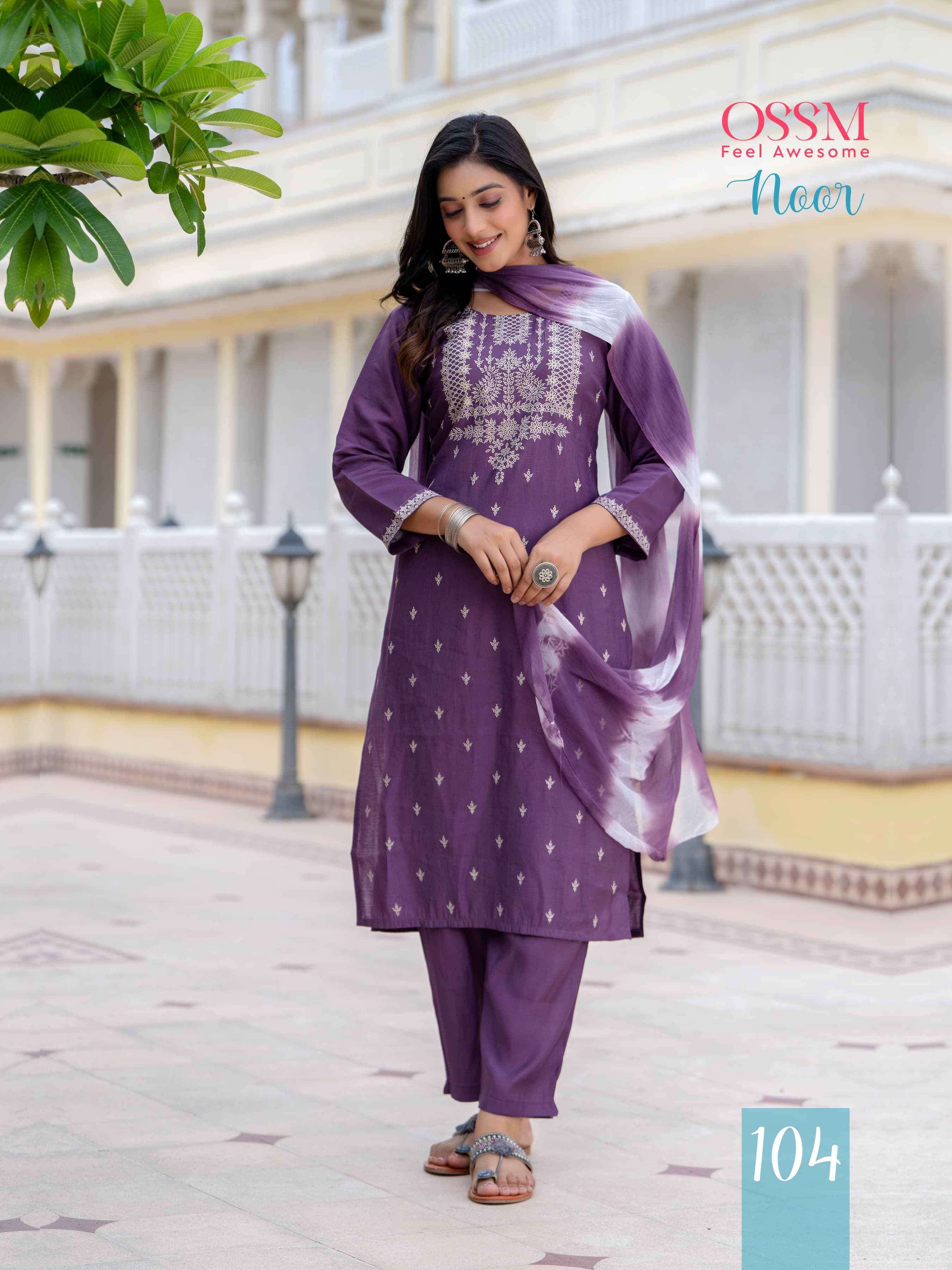 OSSM NOOR FANCY SILK KURTI PANT WITH DUPATTA LATEST CATALOGUE 2024