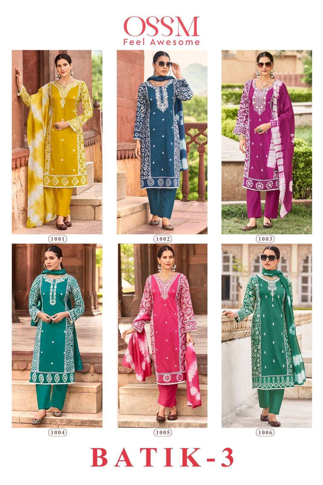 OSSM PRESENT LATEST CATALOGUE BATIK VOL 3 PREMIUM DESIGNS KURTI PANT WITH DUPATTA LATEST CATALOGUE 2024