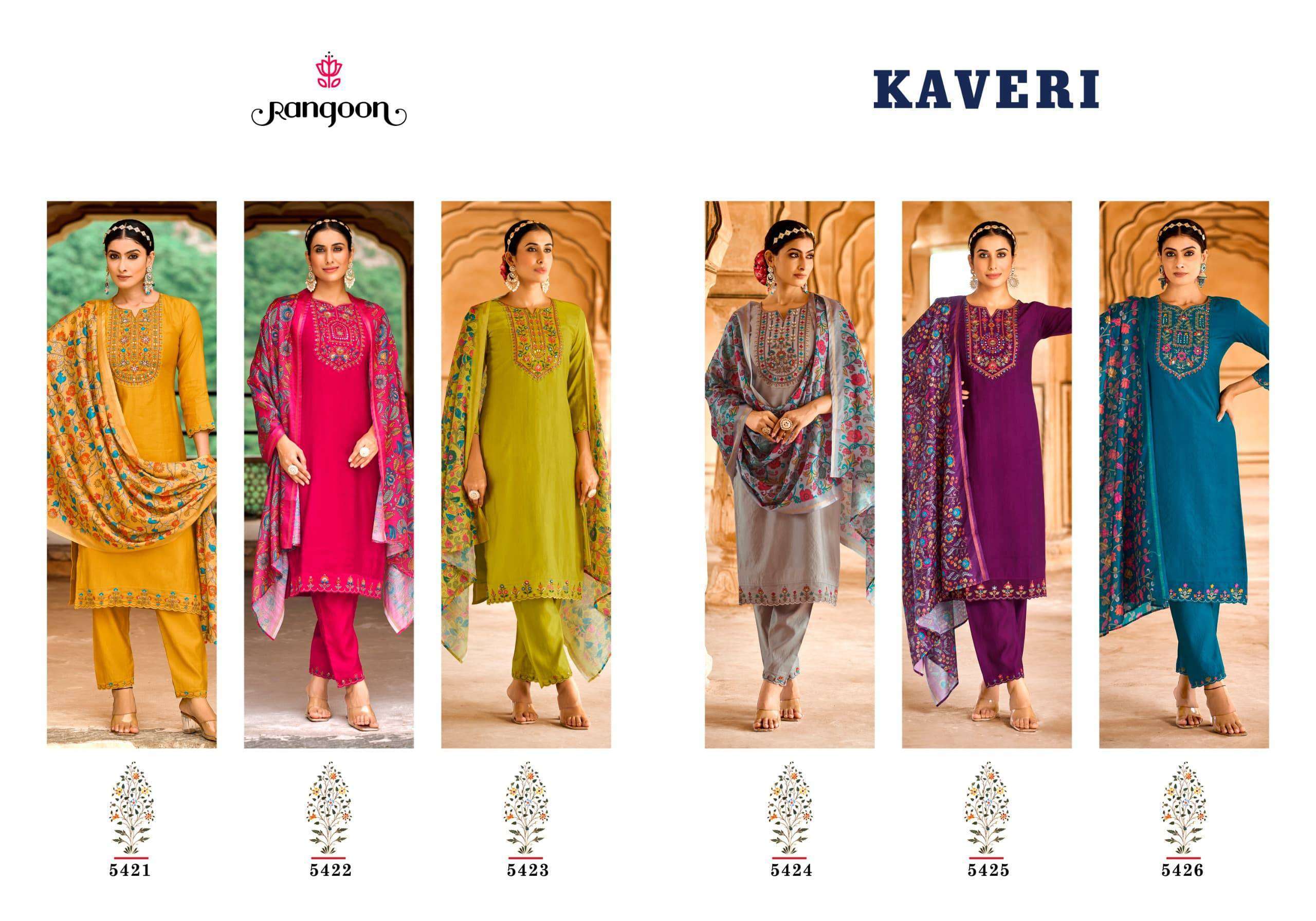 RANGOON KAVERI FESTIVE WEAR KURTI BOTTOM WITH DUPATTA LATEST CATALOGUE 2024