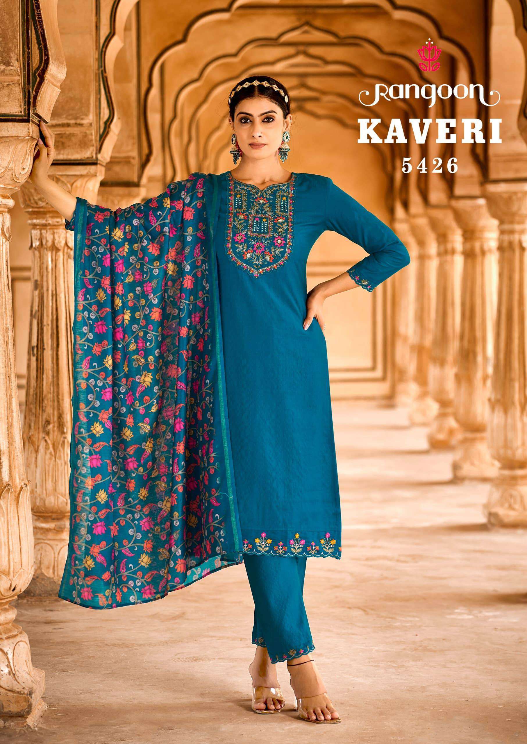 RANGOON KAVERI FESTIVE WEAR KURTI BOTTOM WITH DUPATTA LATEST CATALOGUE 2024