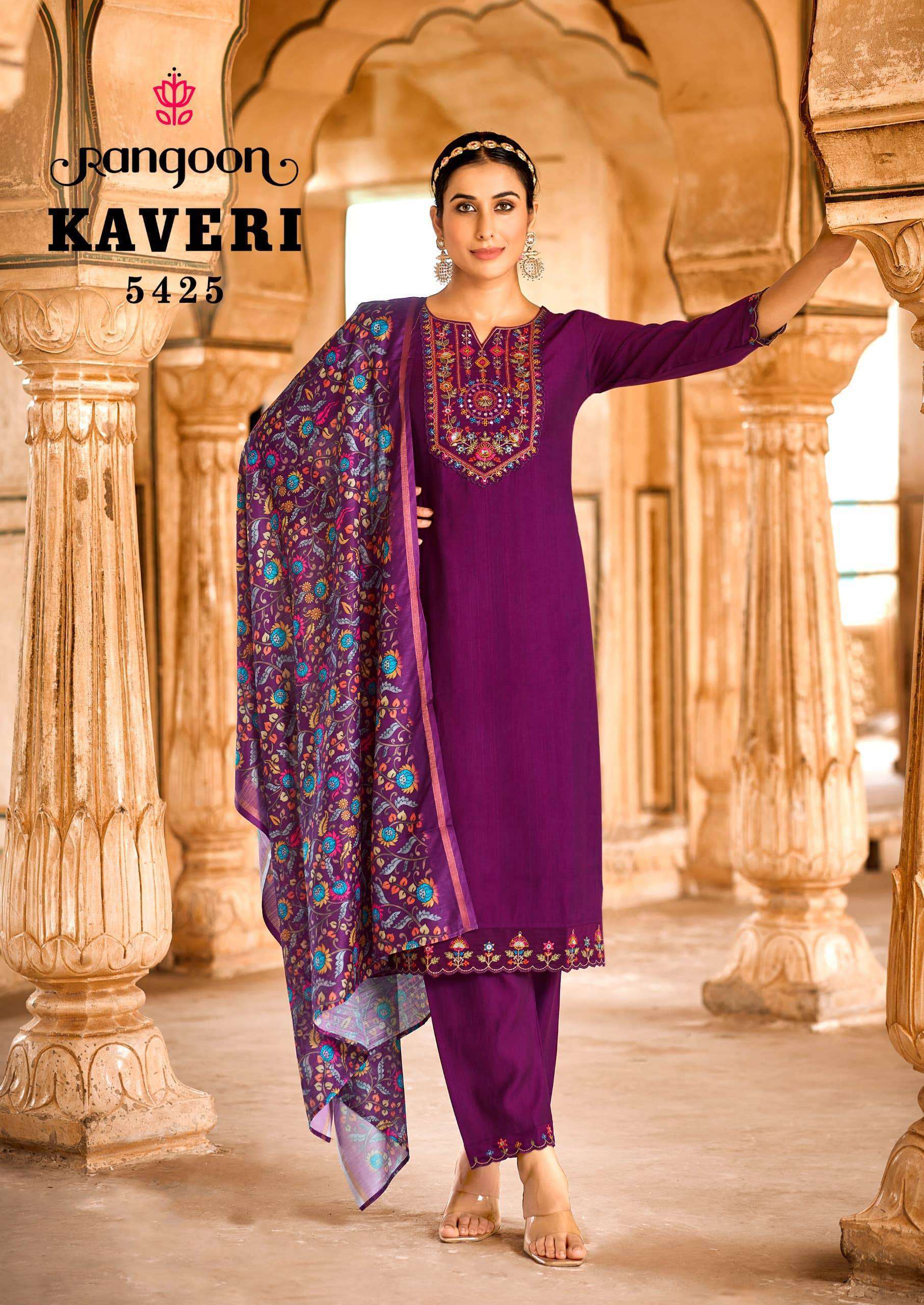 RANGOON KAVERI FESTIVE WEAR KURTI BOTTOM WITH DUPATTA LATEST CATALOGUE 2024