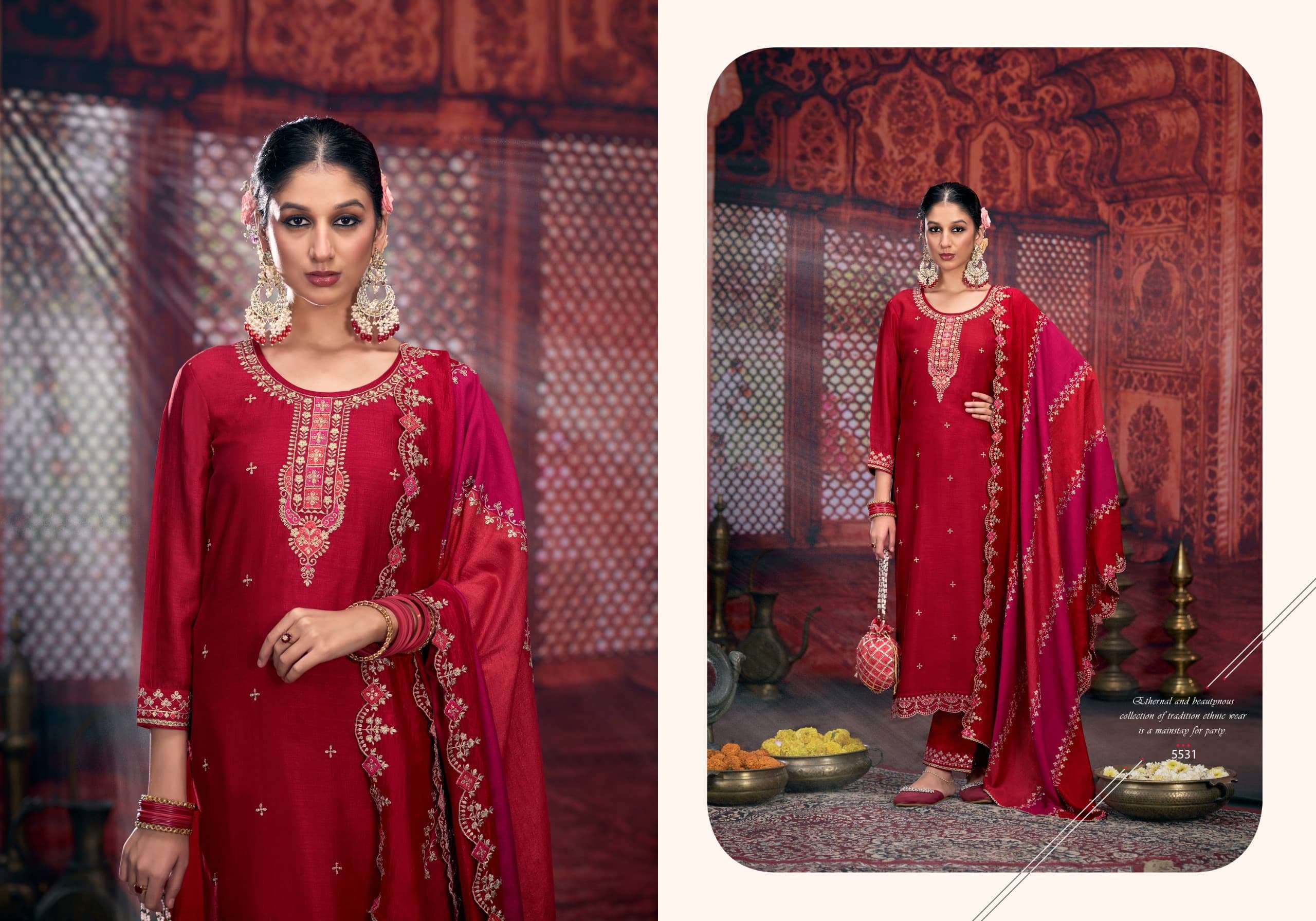 RANGOON SAKHI SAHELI FANCY SILK KURTI PANT WITH DUPATTA LATEST CATALOGUE WHOLESALE PRICE 